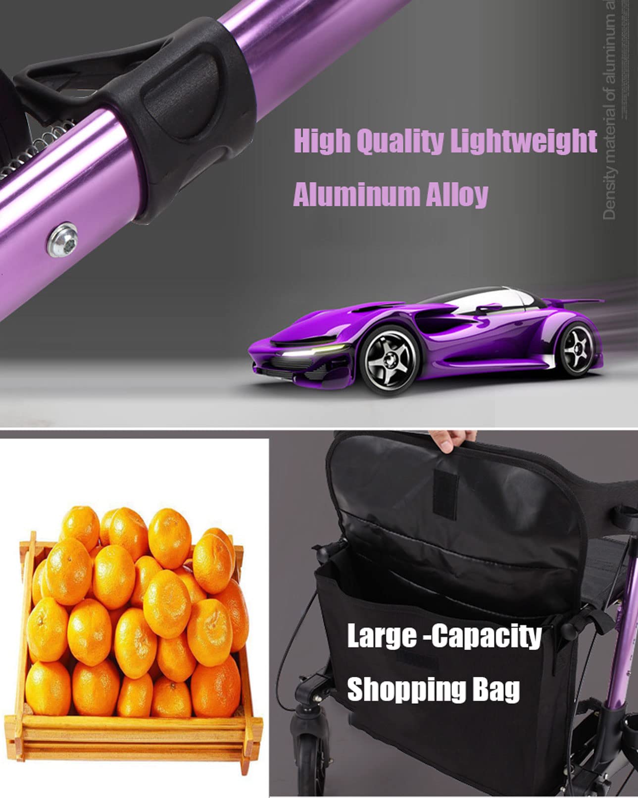 Aluminiowy Rollator Seniors Walking Frame Pomoc Lekki Mobilny Wózek Wózek Hulajnoga Składany z siedziskiem i koszem 4 koła na prezent dla rodzica