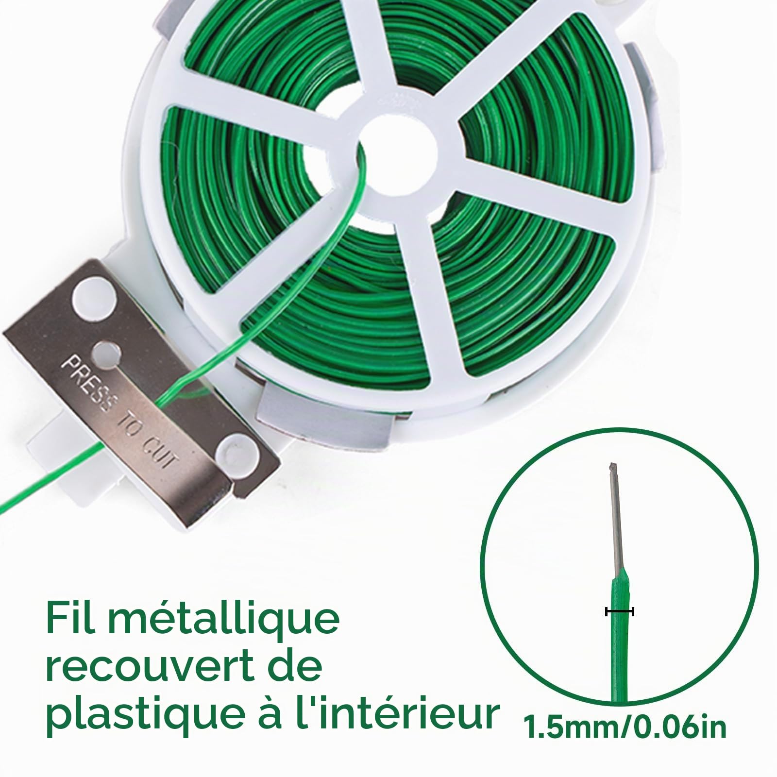 KINGLAKE 50m Fil de Fer Jardin Vert- Attache Plante Grimpante avec Cutter, Fil Plastifié Soft, Fil Torsadé pour Plantes, Vignes, Arbustes et Fleurs