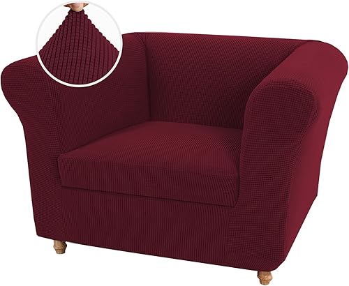 Funda de sofá de jacquard elástico Chesterfield, fundas de cojín gruesas para sofá, protector de muebles para sala de estar (vino, silla + cojín de