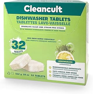 Cleancult Dishwasher Pods, Lemongrass, 32 Pods - 100% Dissolvable Dishwashing Tablets - Made From Coconut Surfactants - Wr...