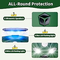 Vista 3 de Repelente Solar Ultrasónico de Animales para Exteriores, Disuasorio de Gatos de 360° Todo Alrededor para Exteriores con 6 Luces Intermitentes y 3