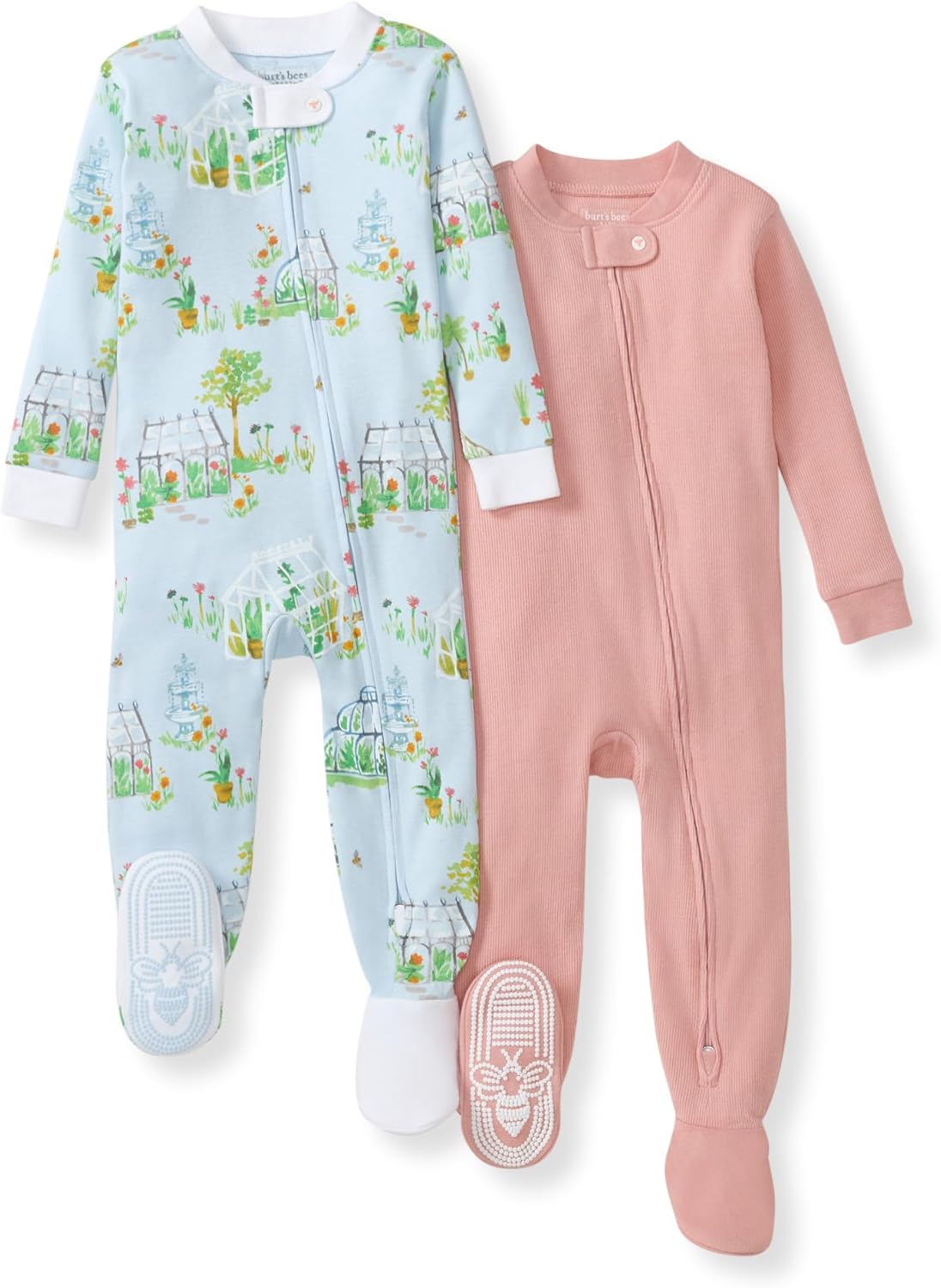 Burt's Bees Baby Baby Girls Sleeper Pajamas, 100% Organic Cotton, One-piece PJs, Diagonal Zip Up Jumpsuit, Snug Fit Footie