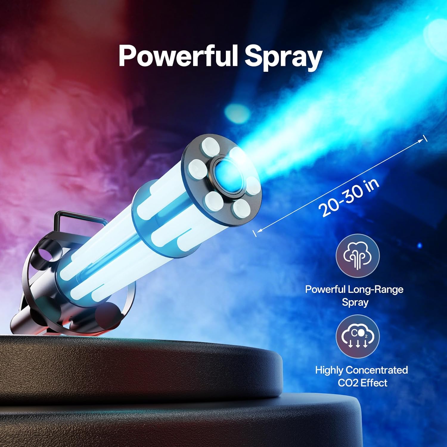 CO2 Cannon Fog Machine with LED Multi-Color Lights, Handheld Fogger Gatling Air Column Gun, CO2 Blaster Jet Machine Stage Effect Equipment for Events, Wedding, Party, Club (1Pack)