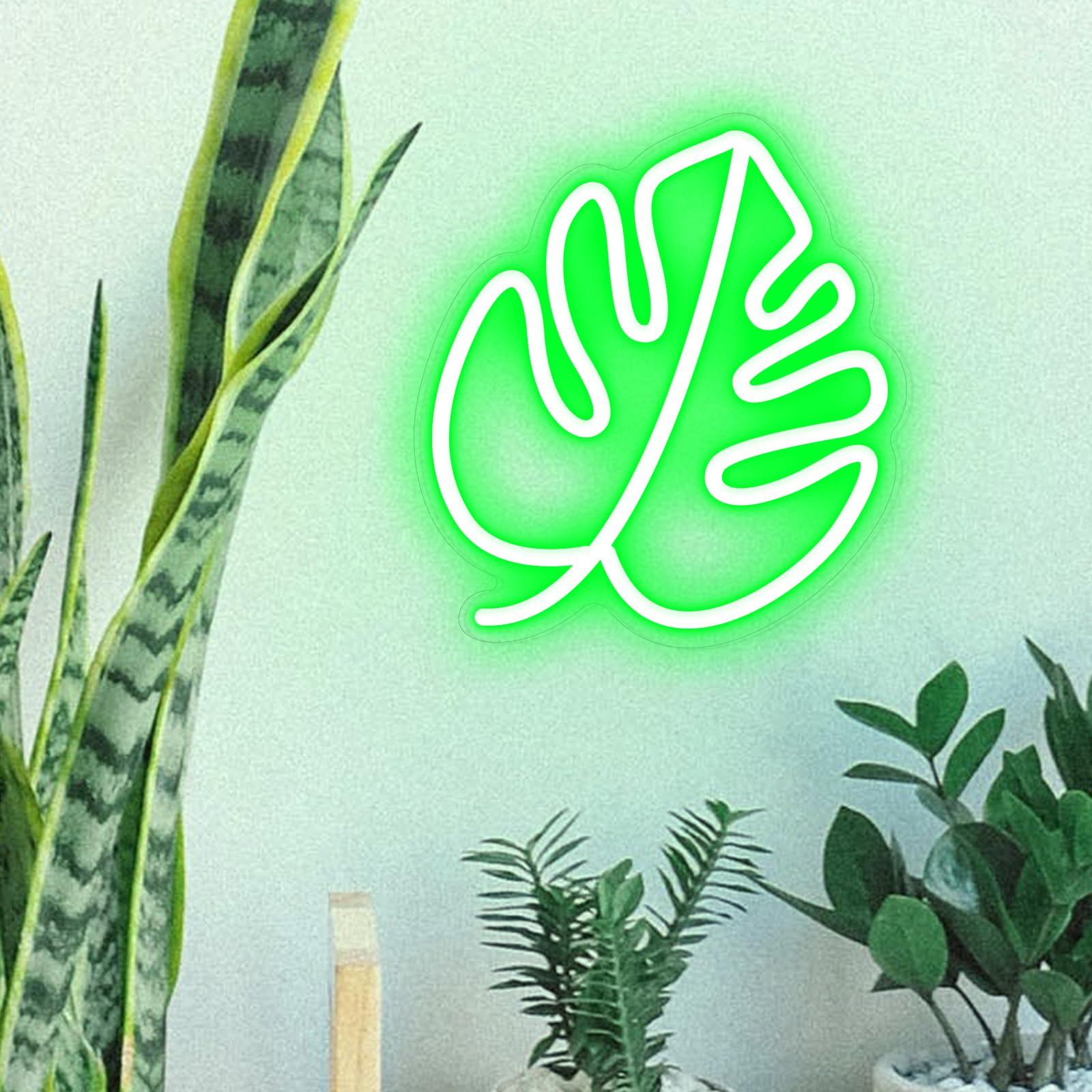 Leaf Neon Light Art Wall Decor, Green Plant Leaf Led Sign for Room