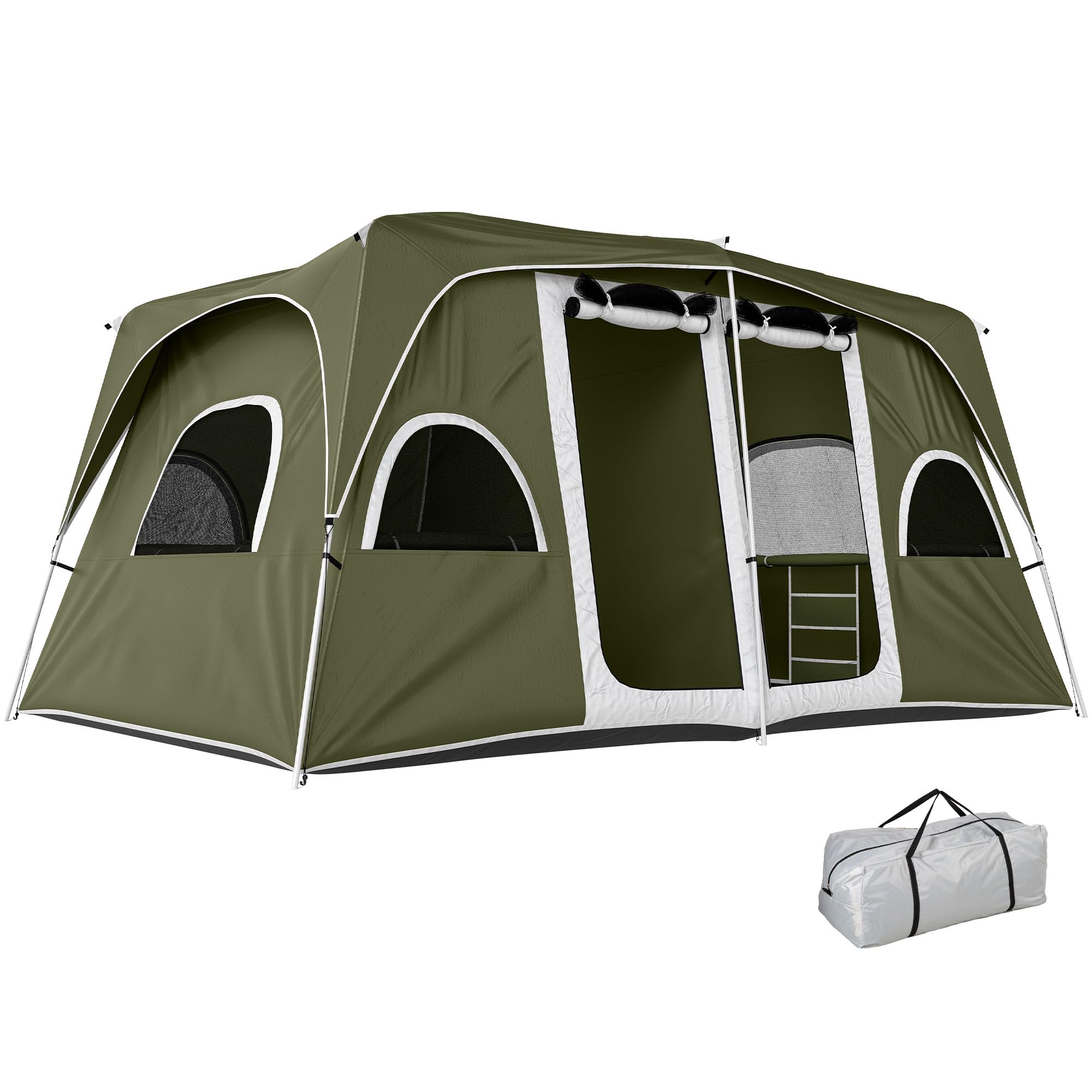 Outsunny Tente familiale 4-8 Personnes avec 2 Chambres Grande Tente de Camping avec 2 Poches et fenêtres en Maille imperméable 400x275x210 cm Vert