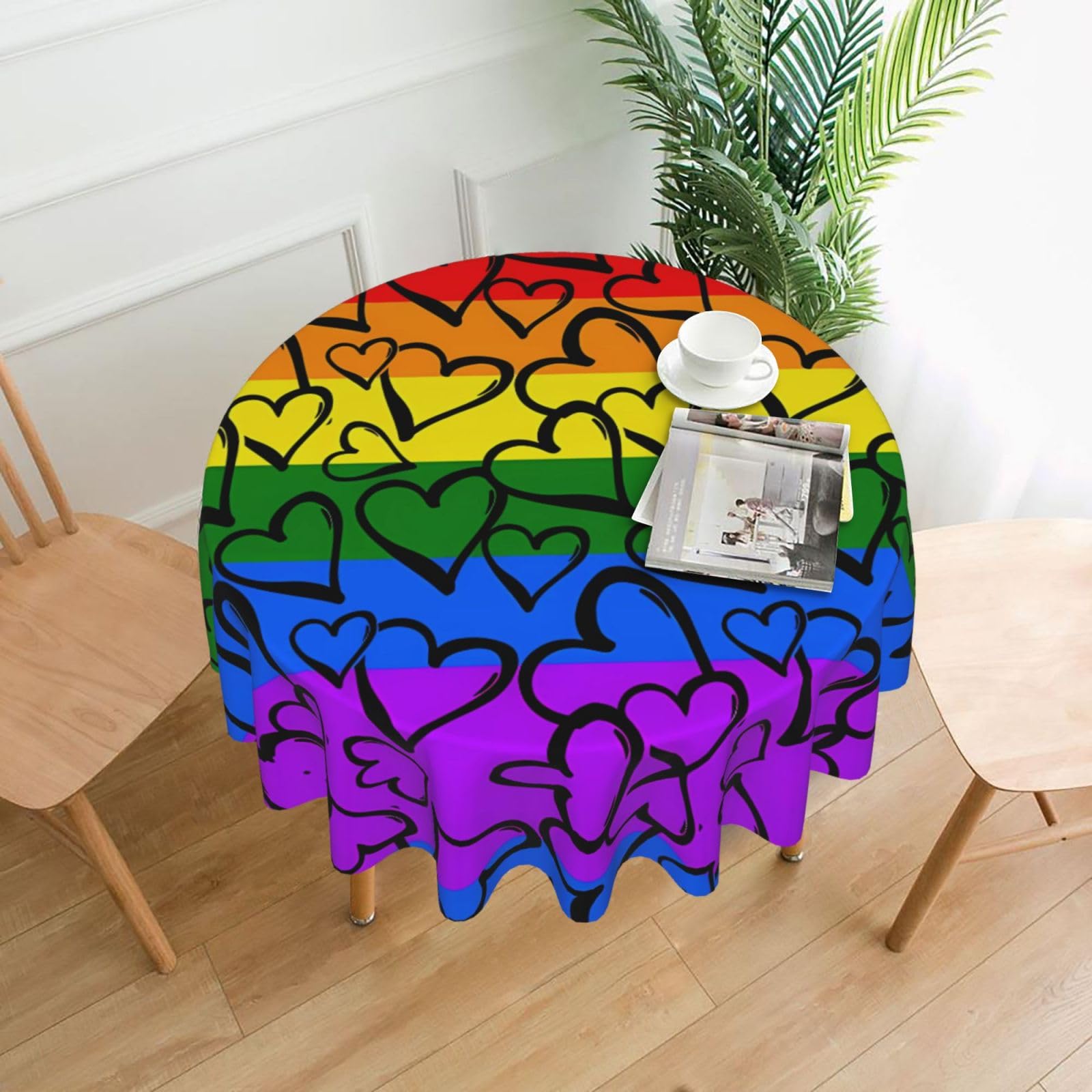 hhxvcv Gay Pride Rainbow Pattern Round Tablecloth – Dining Table Cover