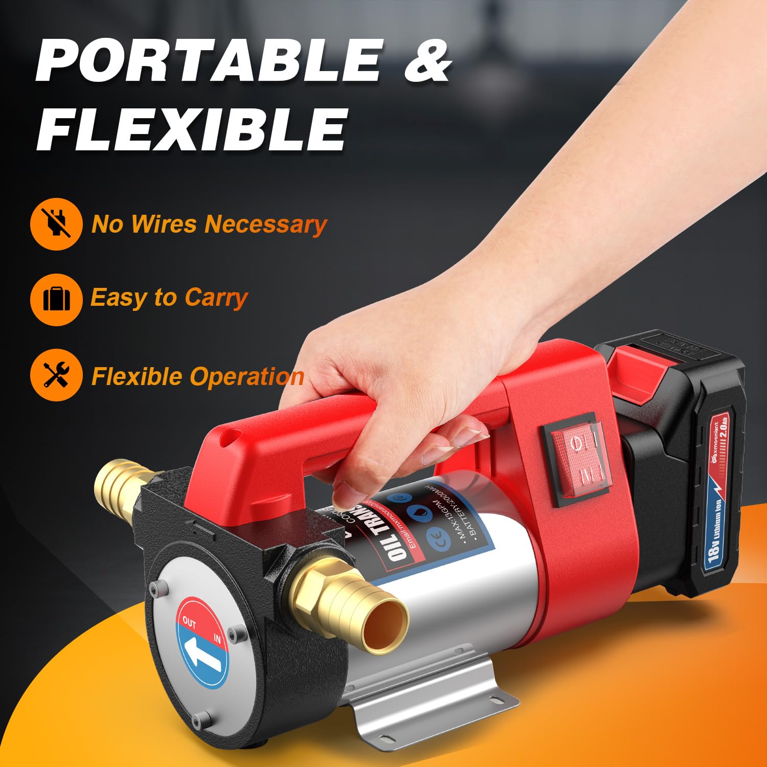 Mxmoonant Elettrica Pompa di Trasferimento Diesel, Autoadescante, Portatile, 50L/Min, 260W, 4200rpm, 4Kg, con 2 Batterie al Litio da 2000mAH, per Diesel, Cherosene