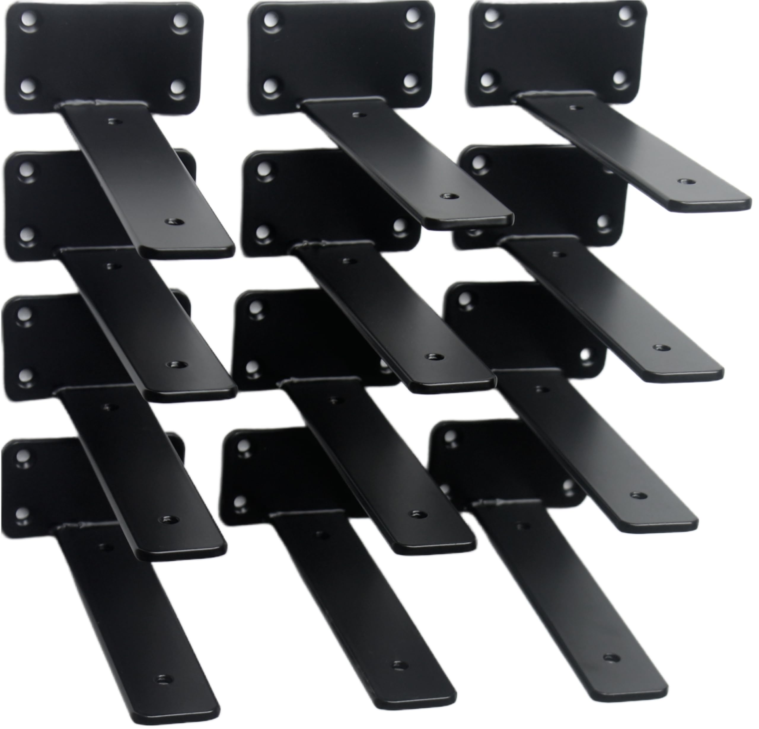 12 Pack - 7 inch Black Hidden L Shelf Bracket (1/5 Inch Thicked) Iron Floating Shelf Brackets Rustic Industrial Metal Brackets for Shelf Support