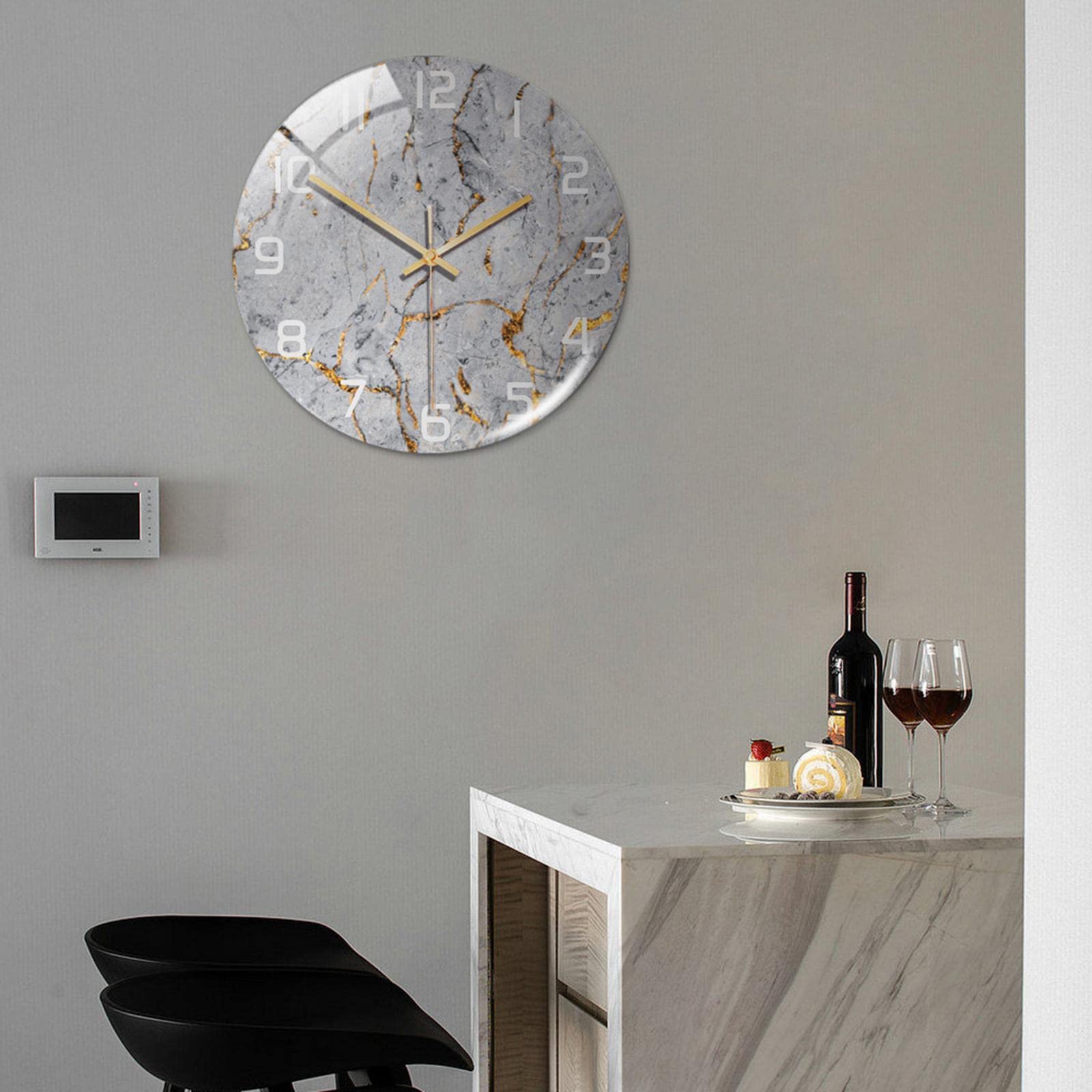 predolo Zeitloses Design: Uhr mit Marmor-Effekt, leise, 30 cm, Elegante Uhr für Zuhause, GRAU