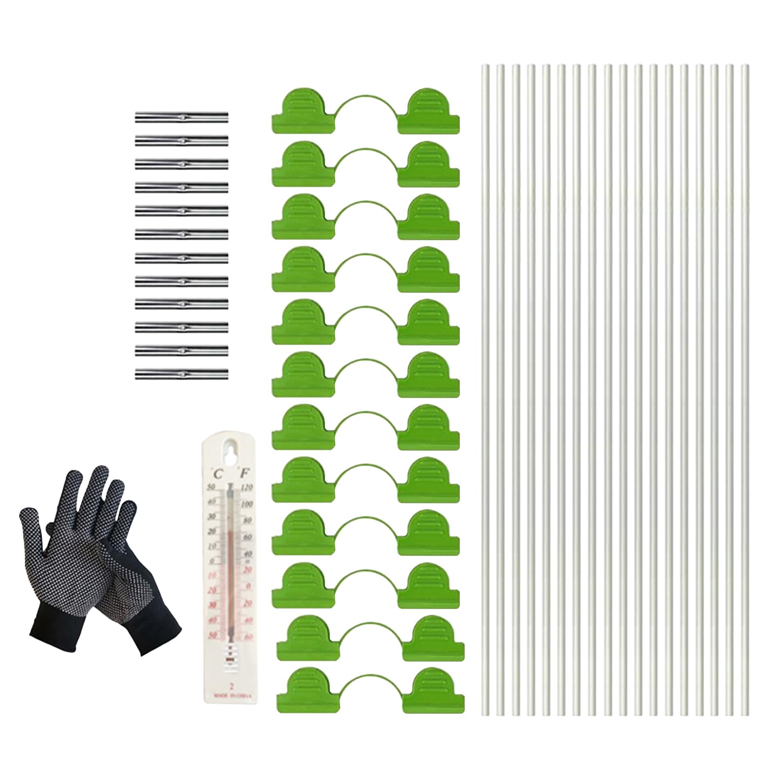Estructura de invernadero de fibra de vidrio para camas elevadas con termómetro y guantes