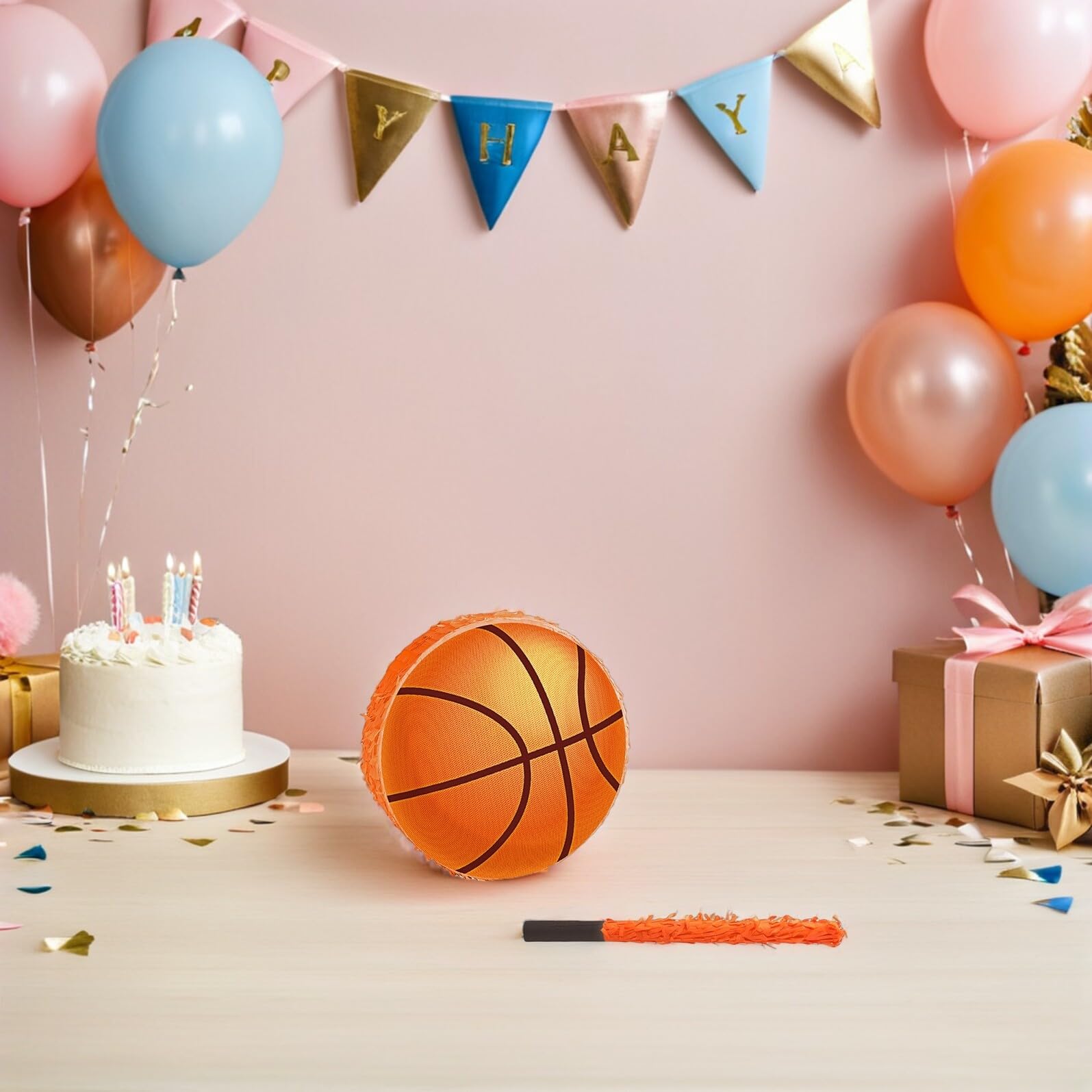 Toyvian Piñata De Baloncesto Para Fiestas De Cumpleaños Decoraciones Deportivas De Fiesta Con Bate y Confeti De Baloncesto