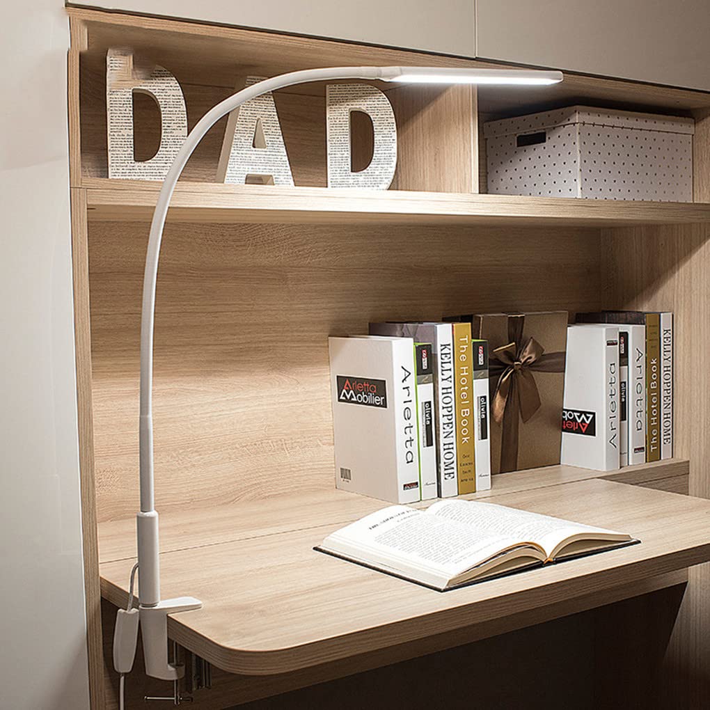 LED Leselampe 10W Schreibtischlampe Klemmlampe Flexibles Klemmlicht 3 Farb & 10 Helligkeitsstufen USB Schwanenhals Klemmleuchte für Schlafzimmer Augenpflege Büro Tischlampe,Weiß