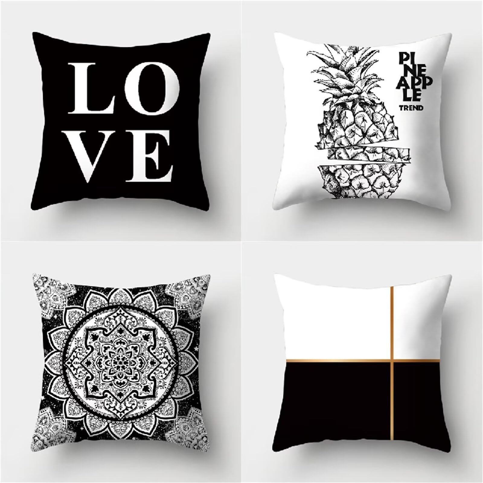 Federe Cuscini Divano 65x65cm,Set di 4 Bianco nero astratto Cuscini per Divano,Quadrato Doppio Lato Lino Esterni Copricuscini Divano,per Divano Soggiorno Sedia Letto Decorativo Cuscini Divano ZW1-9