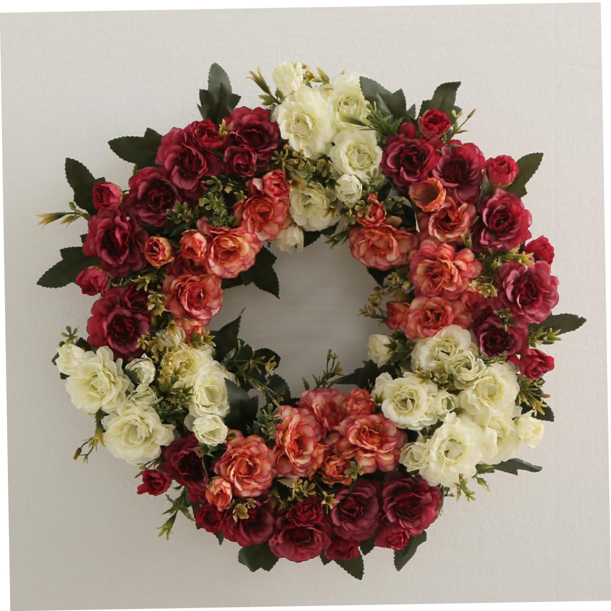 Künstlicher Rosenkranz aus Rattan und Seidengarn für Tür und Wand | Girlande für Hochzeit und Party, Rosen Deko für Weihnachten und Neujahr