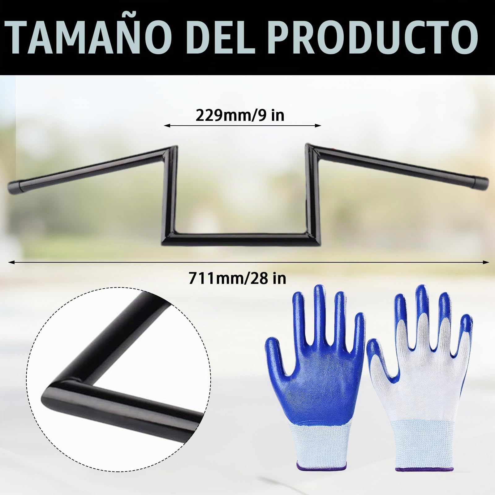 Manillar Moto, Z Bar 22 mm 7/8 Pulgadas Elevado 8" Acero Resistente Con Rebaje Central Guidon de Moto Para Harley Yamaha Suzuki Kawasaki MT07 MT09 Touring Street Bike ATV