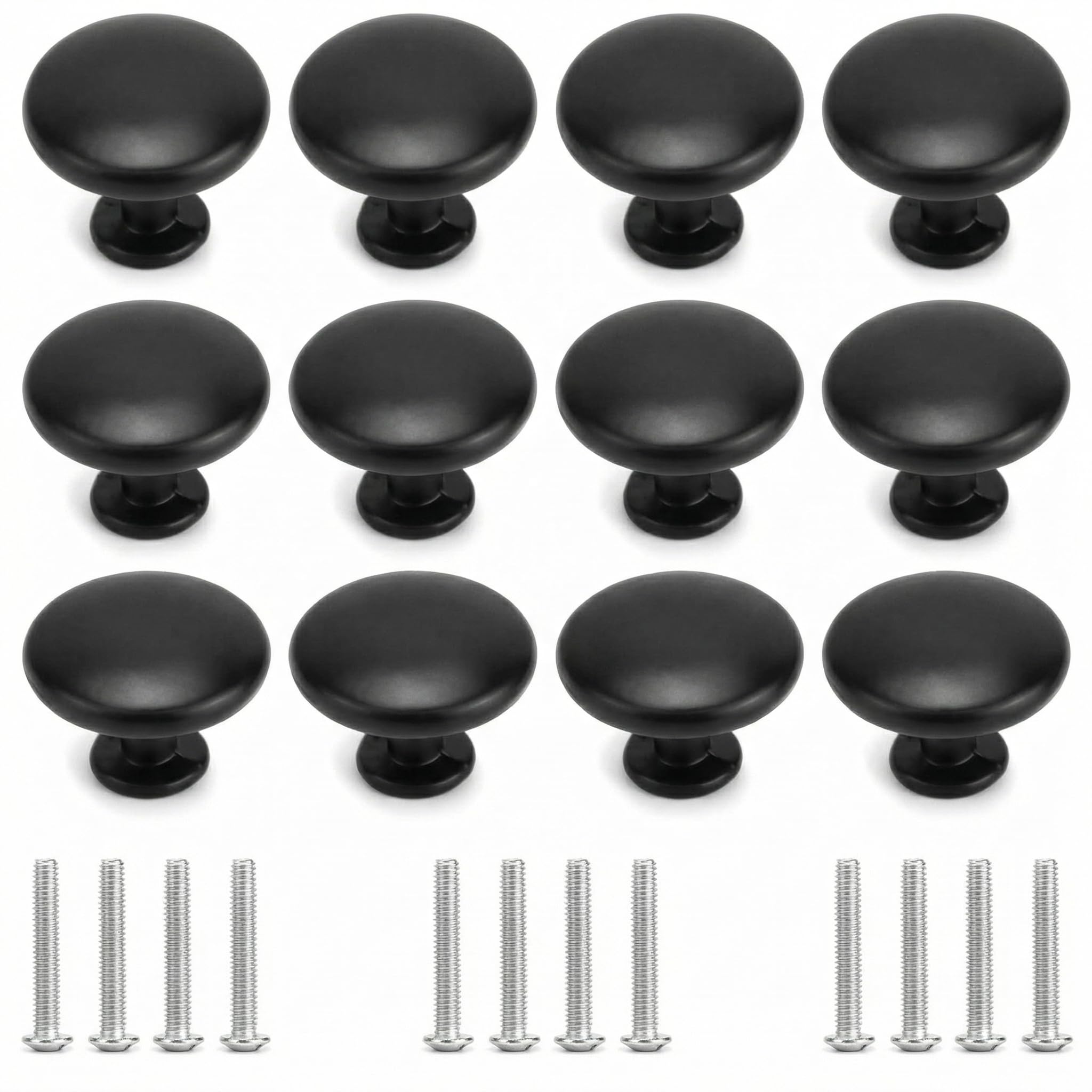 Qwork Black Qwork® 12 Pcs Cabinet Knobs Door Knobs, 30Mm Round Wardrobe Door Handles Aluminum Alloy For Cabinets/Cupboards/Drawers/Wardrobes, Screws Included