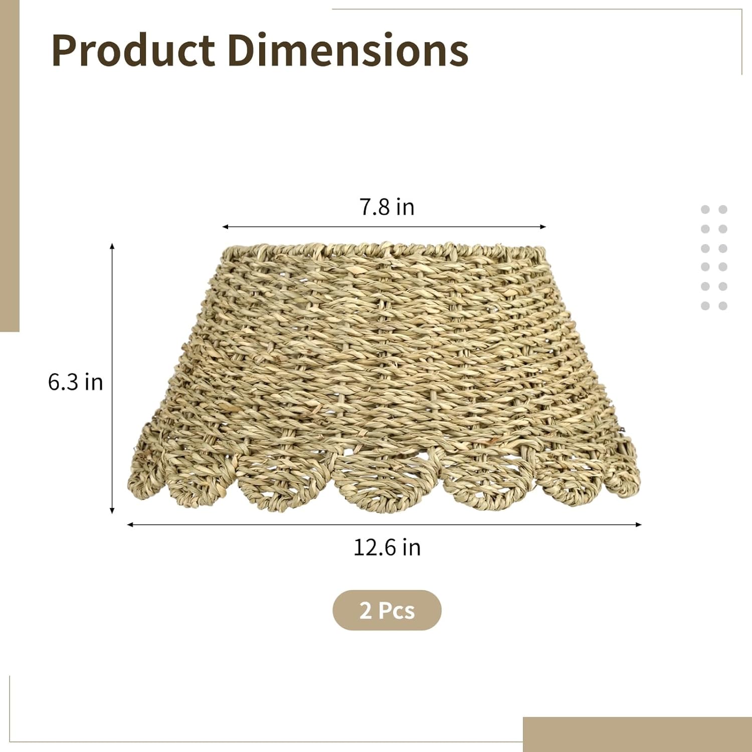 2Pcs Scalloped Lamp Shade, 12.6 x 6.3 in Wicker Lamp Shades Handmade Seagrass Woven Boho Lampshade Set, Rustic Table Lamp Shade for Home Nightstand Bedroom Deco