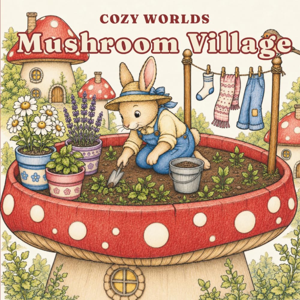 COZY WORLDS: Mushroom Village: A Whimsical Coloring Book of Woodland Creatures, Cottagecore Cottages, and Village Life (Cozy Worlds Coloring Books)