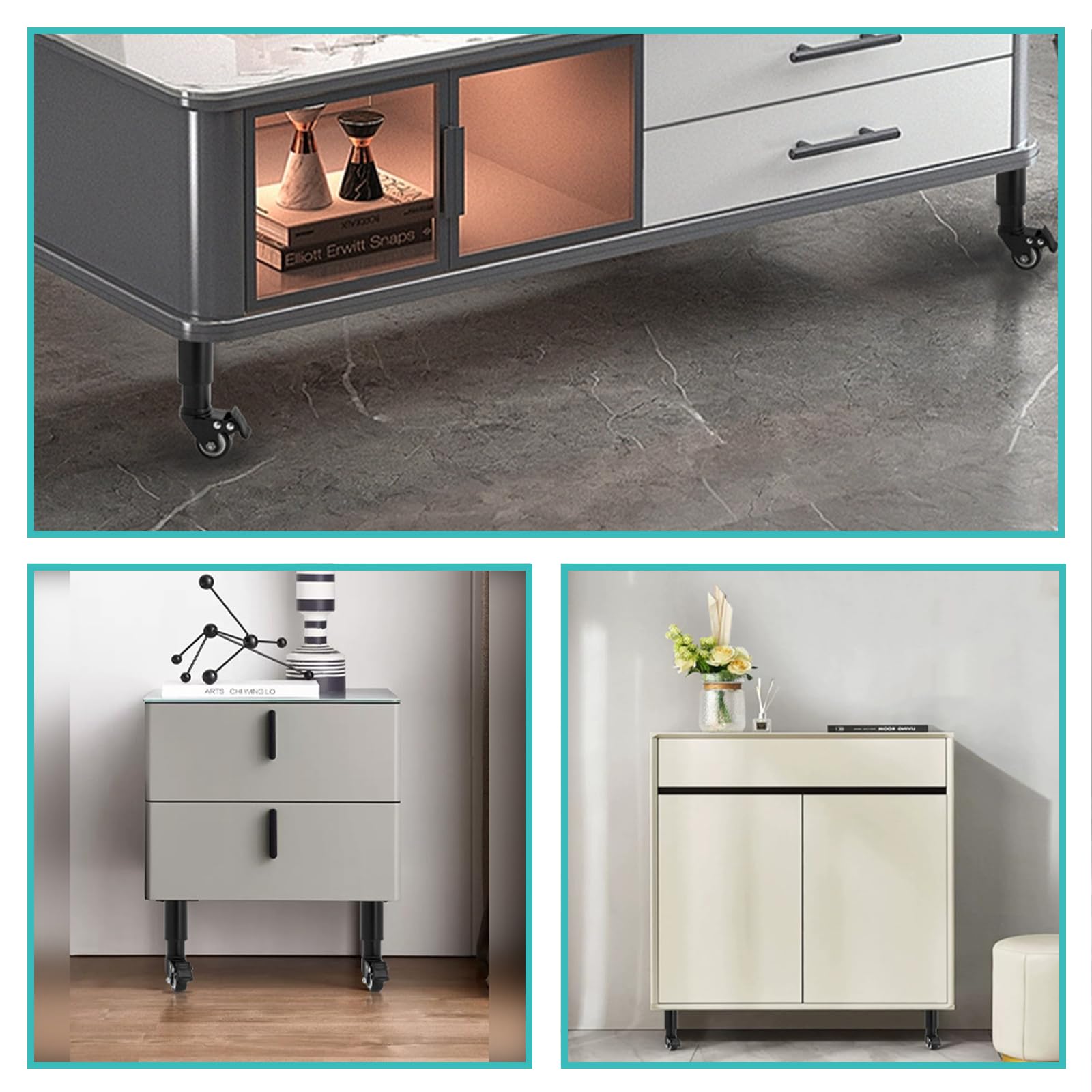 4 Patas de Mesa de Metal Ajustables para Muebles Patas de Banco con Ruedas Universales de 360° para Sofá Tocador Cama Escritorio Sofá Soporte de Láminas de Metal Resistente (31.5-45CM)