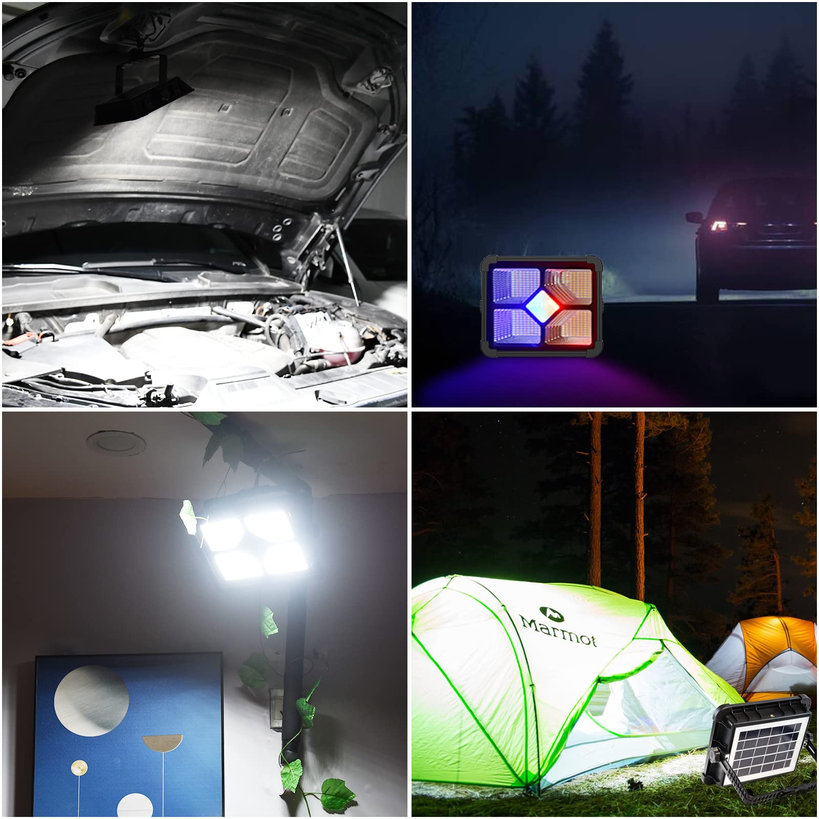 200W Faro LED Portatile, 20600mAh Solare Luce Ricaricabile da Lavoro, 20000 Lumen lampada da Campeggio, Proiettore Ricaricabile per Cantiere, Garage, Emergenza