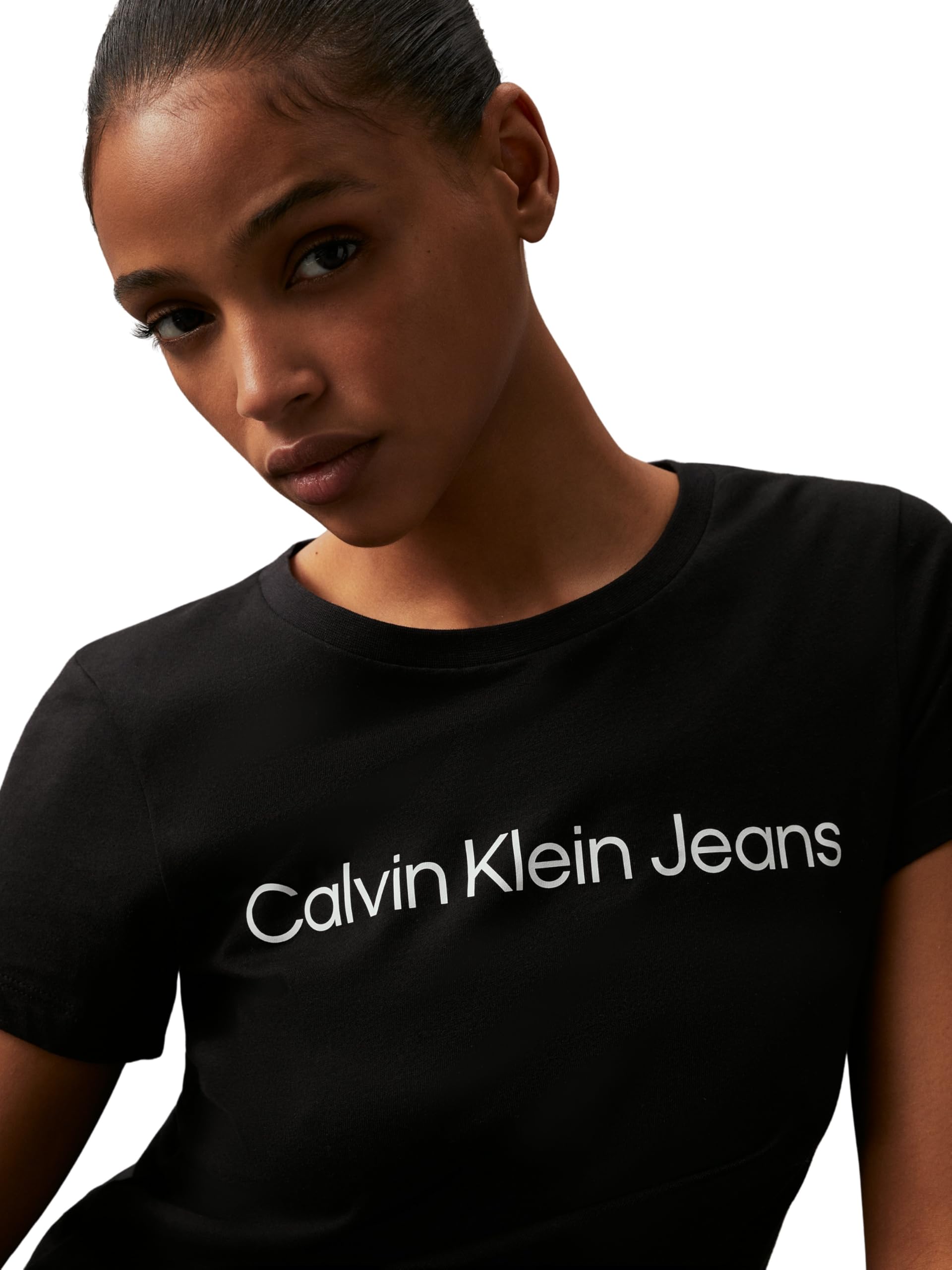 Calvin Klein Donna T-Shirt Maniche Corte Core Logo Slim Fit Tee Scollo Rotondo