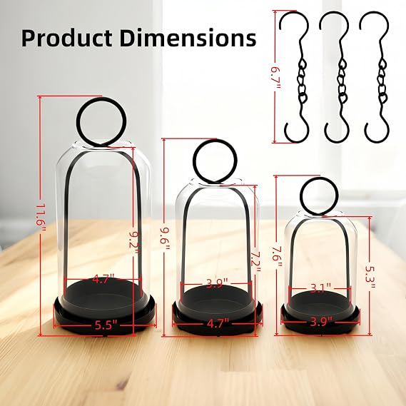 3 Pack Metal Candle Holders with Glass Dome, Black Candlestick Holders Set