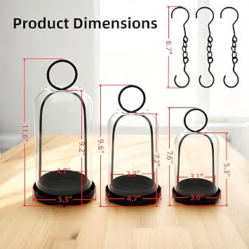 3 Pack Metal Candle Holders with Glass Dome, Black Candlestick Holders Set