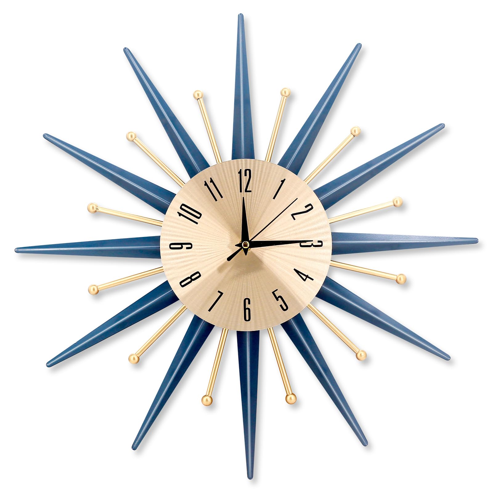 Large Modern Wall Clock Sunburst for Living Room 20 Inch/50CM Mid Century Silent Non-Ticking Big Clocks Metal Decorative Wall Clock for Kitchen,Bedroom,Bathroom,Office,Home Decor (Navy Blue)