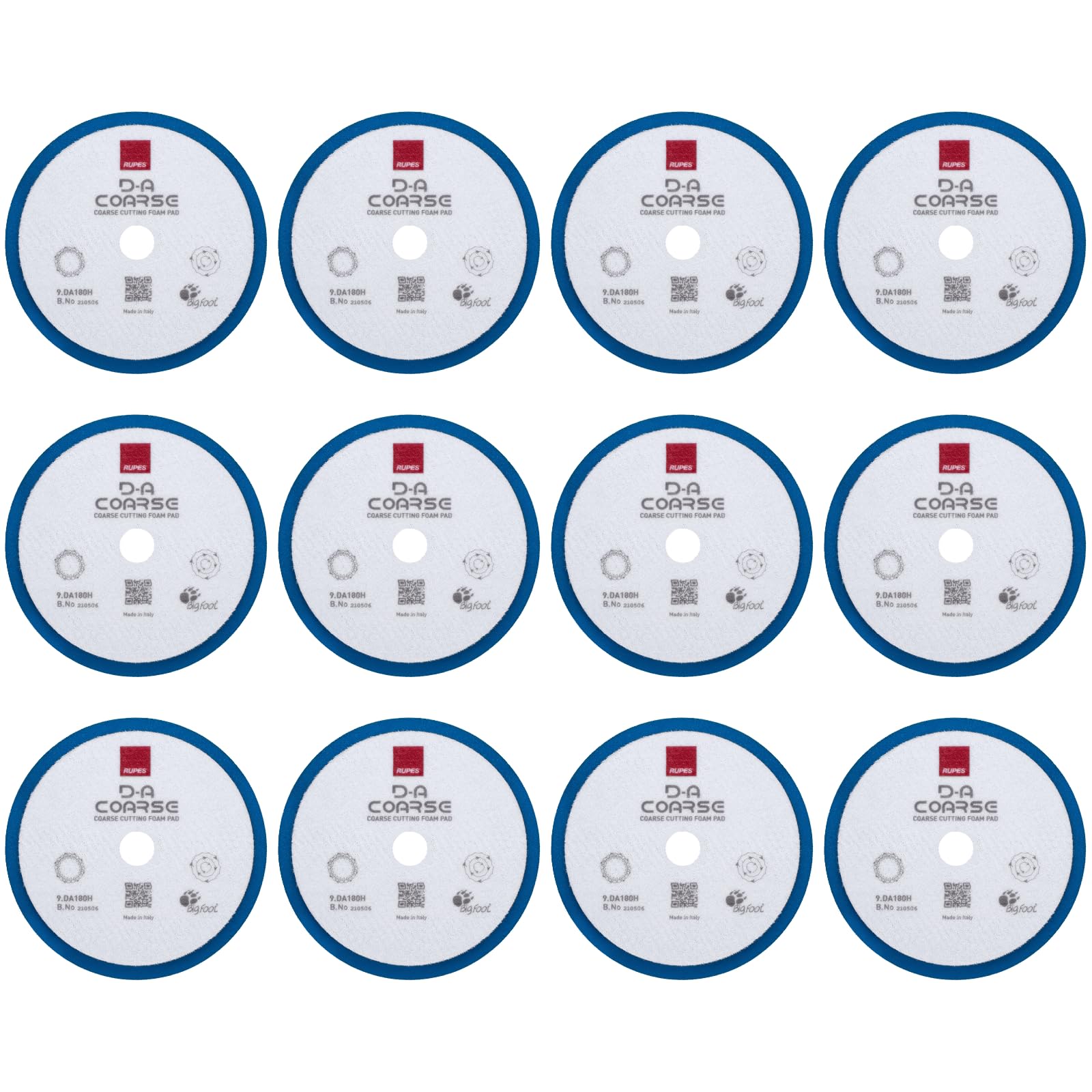 RUPES 9.DA180H Pack of 12 Blue D-A Coarse Cutting Foam Pads 180mm | Ideal for Paint Correction &amp; Gloss Enhancement | Mild to Severe Defect Removal | Compatible with 6" Backing Plate