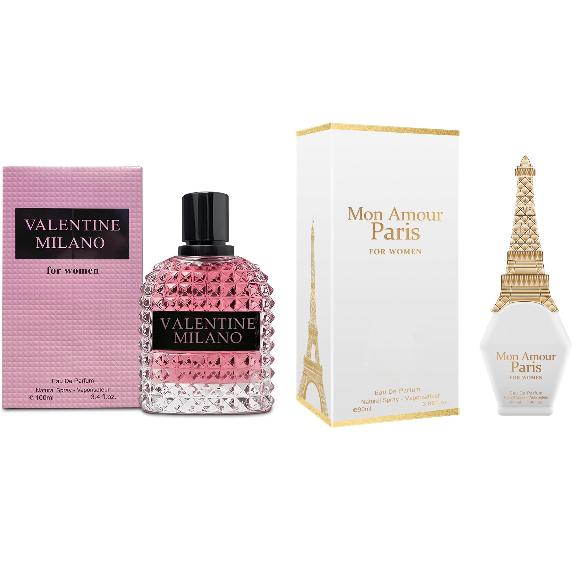 A CENTER Valentine Milano&Mon Amour Paris Perfume Set for Women - Floral Fragrance Gift Set with Floral Fruity Scent| 3.4 Fl Oz Each Eau De Pafume for
