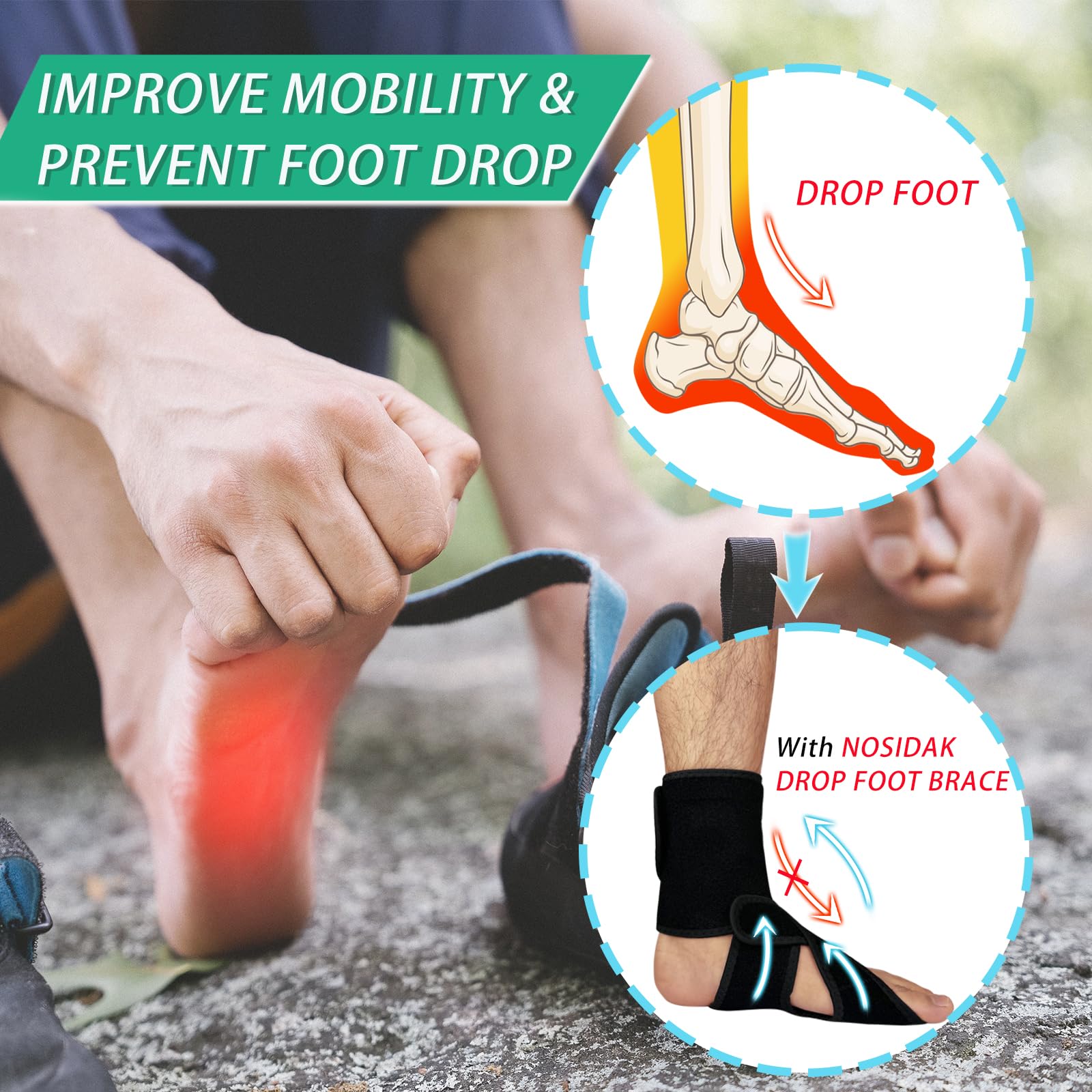 AFO - Soporte de pie para caminar con zapatos, férula nocturna para fascitis plantar, tobillera, soporte de pie caído para dormir, ortesis de pie de tobillo para recuperación de accidentes
