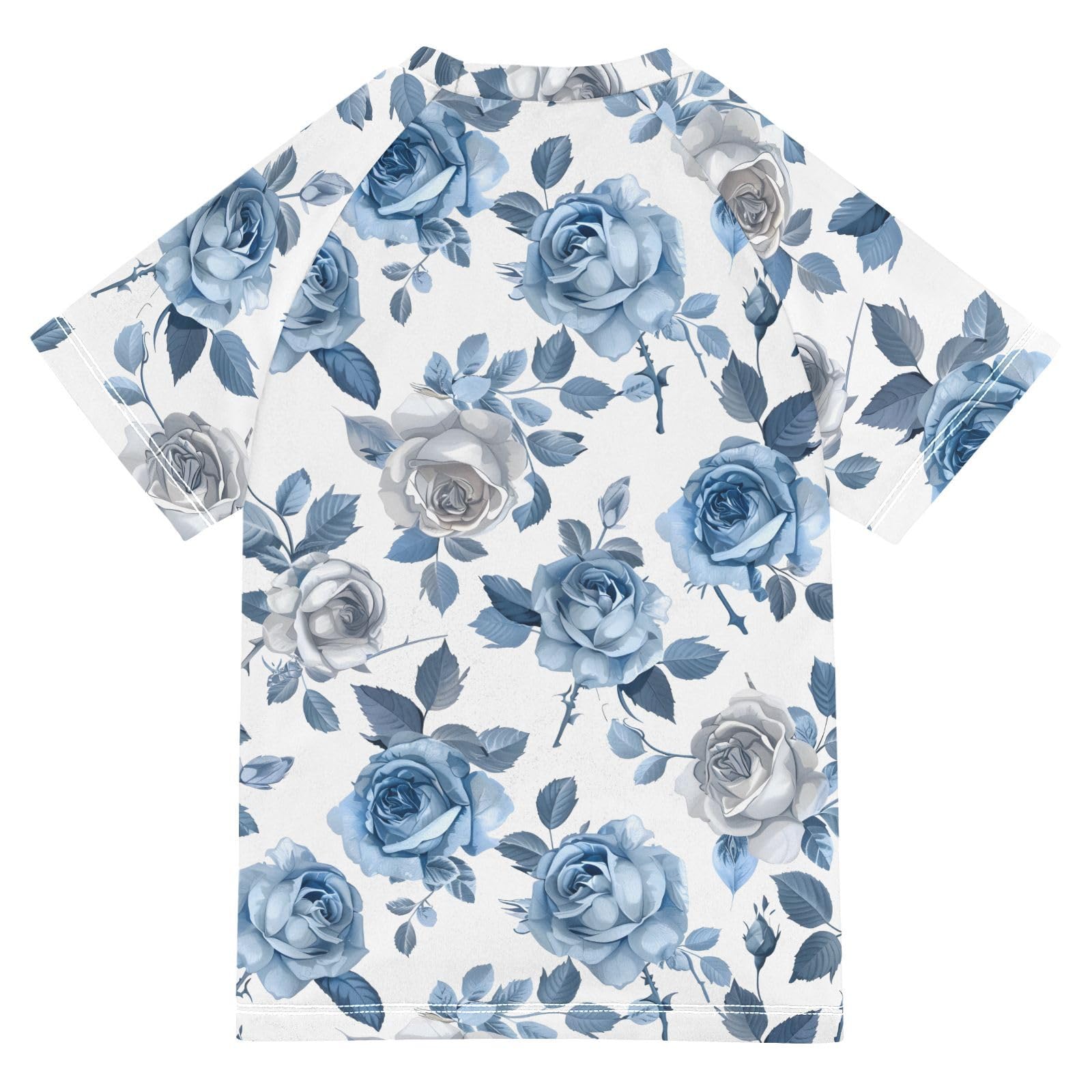 ALAZA Kids Rash Guard Boys Toddler Swim Shirts Short Sleeve Roses Dusty Blue UPF 50+ 3T