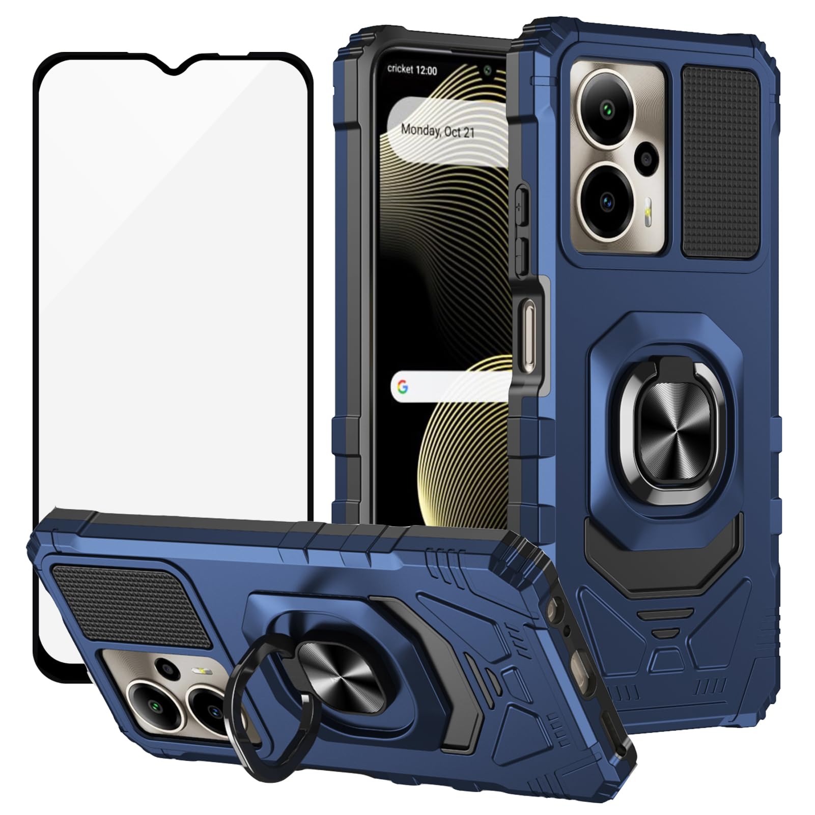 Ailiber for Motivate Pro 5G Case, Cricket Outlast 5G 2024 Phone Case with Screen Protector, Ring Kickstand for Car Mount, Military Grade Shockproof