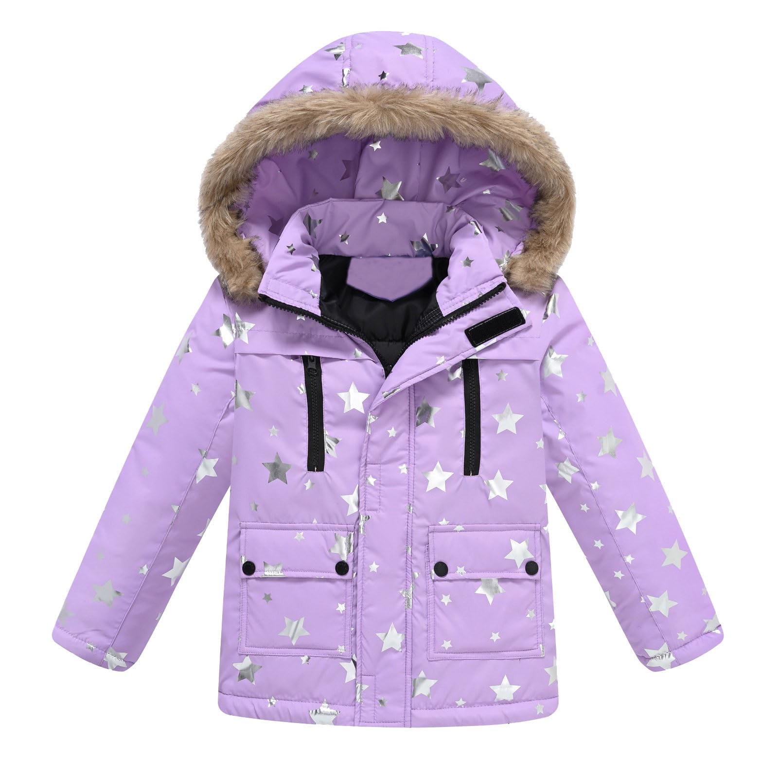 Generisch Cappotto invernale per bambini e bambine, con tasca e cappuccio, giacca da neve per bambini
