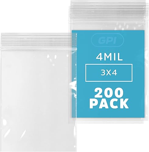 Bolsas reutilizables de plástico transparente con cremallera, paquete de 200 bolsas GPI a granel de 3 x 4 pulgadas de grosor, resistentes, fuertes y