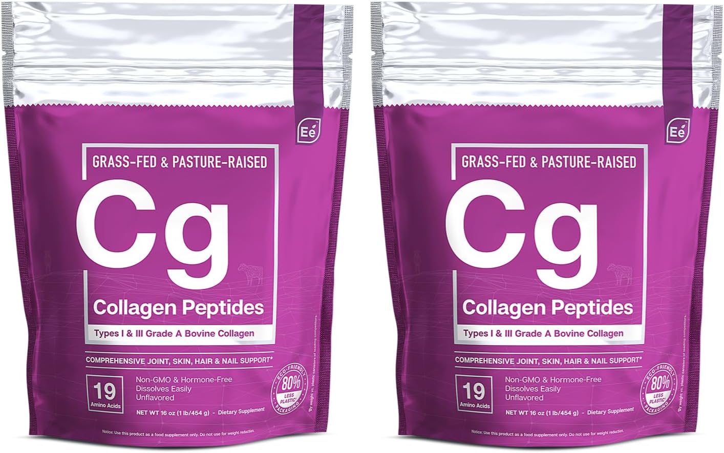 Essential Elements Hydrolyzed Collagen Powder - Joint, Skin, Hair, and Nail Support | Types I & III Peptides | Preservative-Free, Grass-Fed, Hormone-Free, Dissolves Easily (2-Pack)