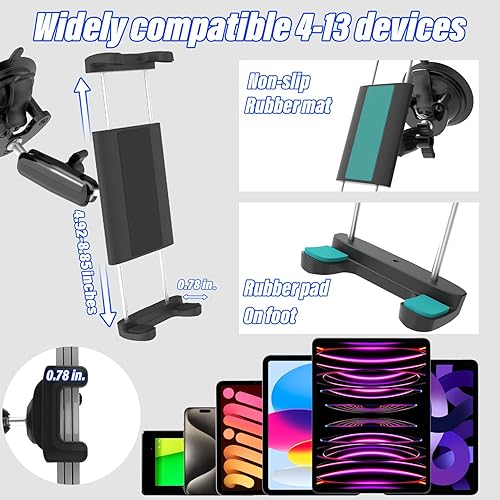 Miniatura 6 de Soporte de metal para tablet de automóvil, con ventosa, para parabrisas de automóvil, rotación de 360 con ajuste para iPad ProAirMini, Galaxy Tab,