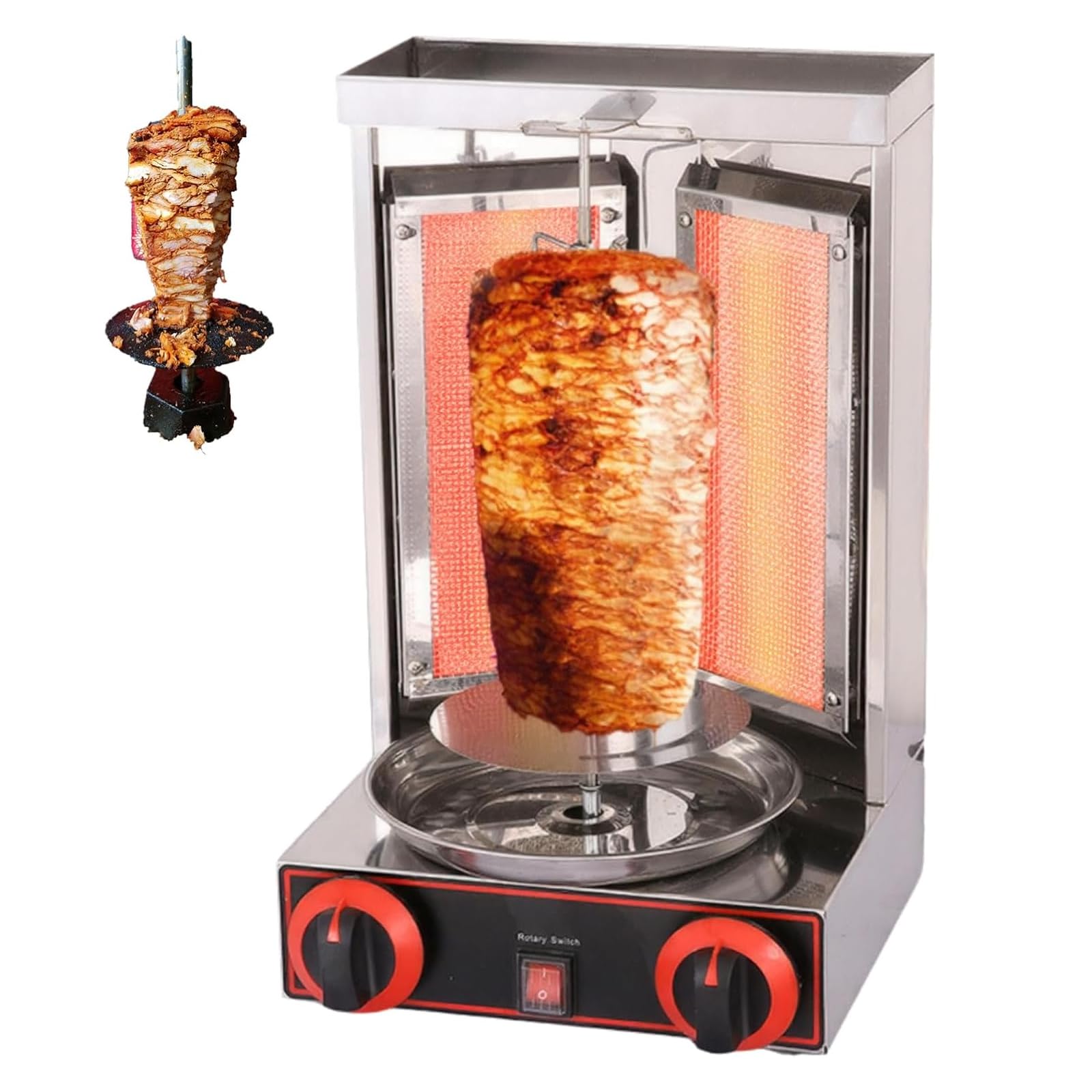 FHRKA Shawarma Gas Grill Machine, Vertical Kebab Gyro Grill Machine with Temperature Control Knob, Stainless Steel Rotisserie Broiler
