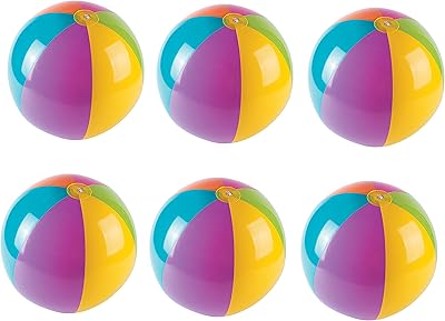 Fun Express - Bright Beach Ball (6pc/st) for Summer - Toys - Inflates - Beach Balls - Summer - 6 Pieces
