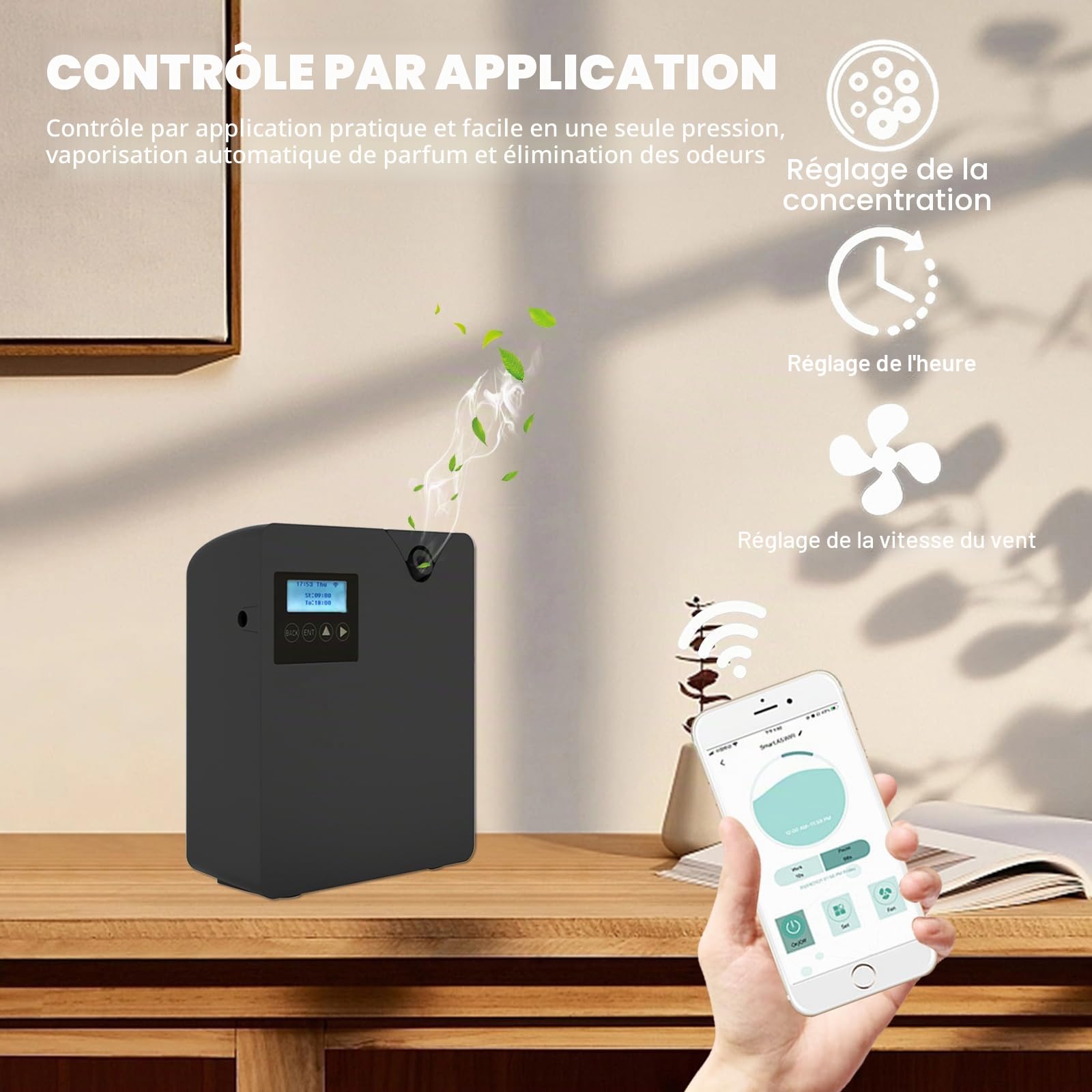 Diffuseur de parfum Smart Scent Air Machine avec technologie nébulizing pour la maison, Bluetooth & WiFi Diffuseur d'aromathérapie Convient pour le hall d'hôtel, le couloir, la chambre à coucher, la