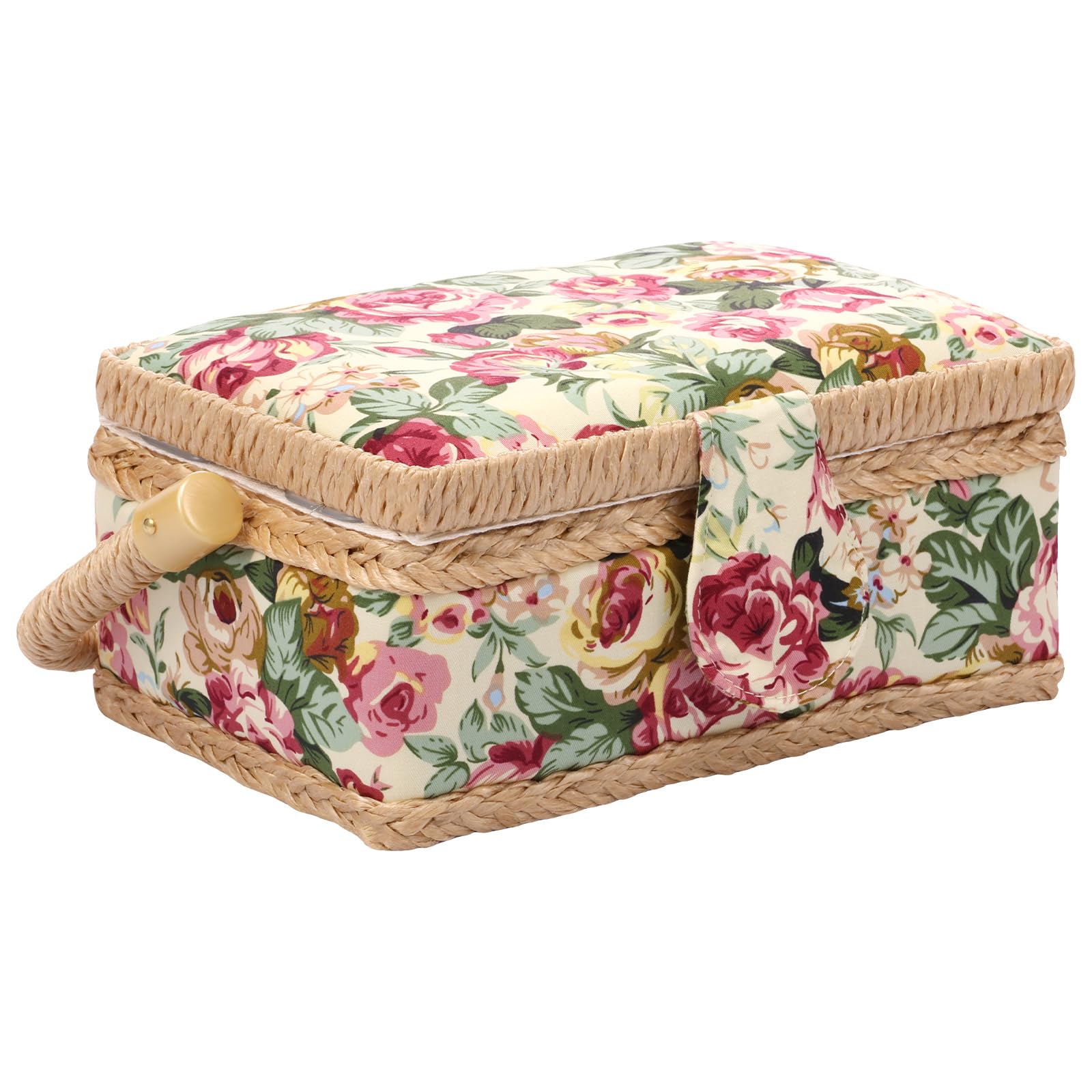 Sewing Basket, Sewing Basket Organizer, Sewing Box for Sewing Supplies, Portable Sewing Kit Basket, Ideal for Beginners and Professionals with Tray and Inner Pocket, 7.5x5.1x3.9in (Floral Color)