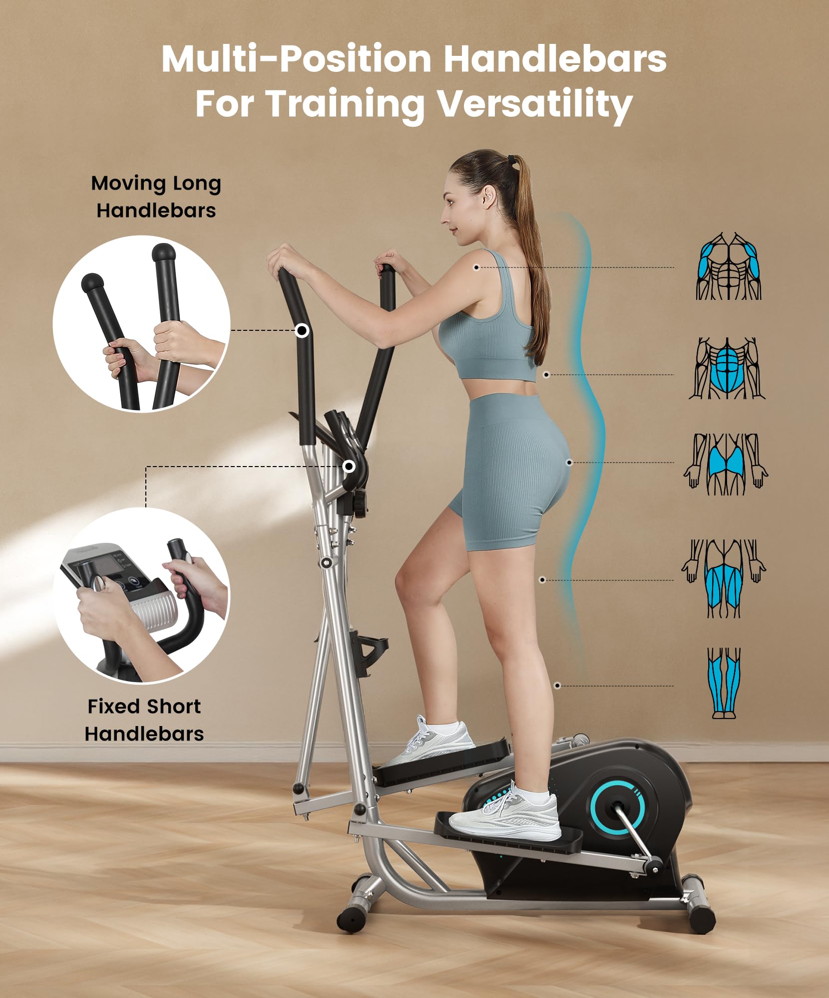 Dripex Velo Elliptique pour Maison, Vélo Elliptique Silencieux avec Volant d’Inertie 6 kg, 16 Niveaux de Résistance Réglables, Capteur de Pouls et Écran LCD, Appareil de Fitness Cardio
