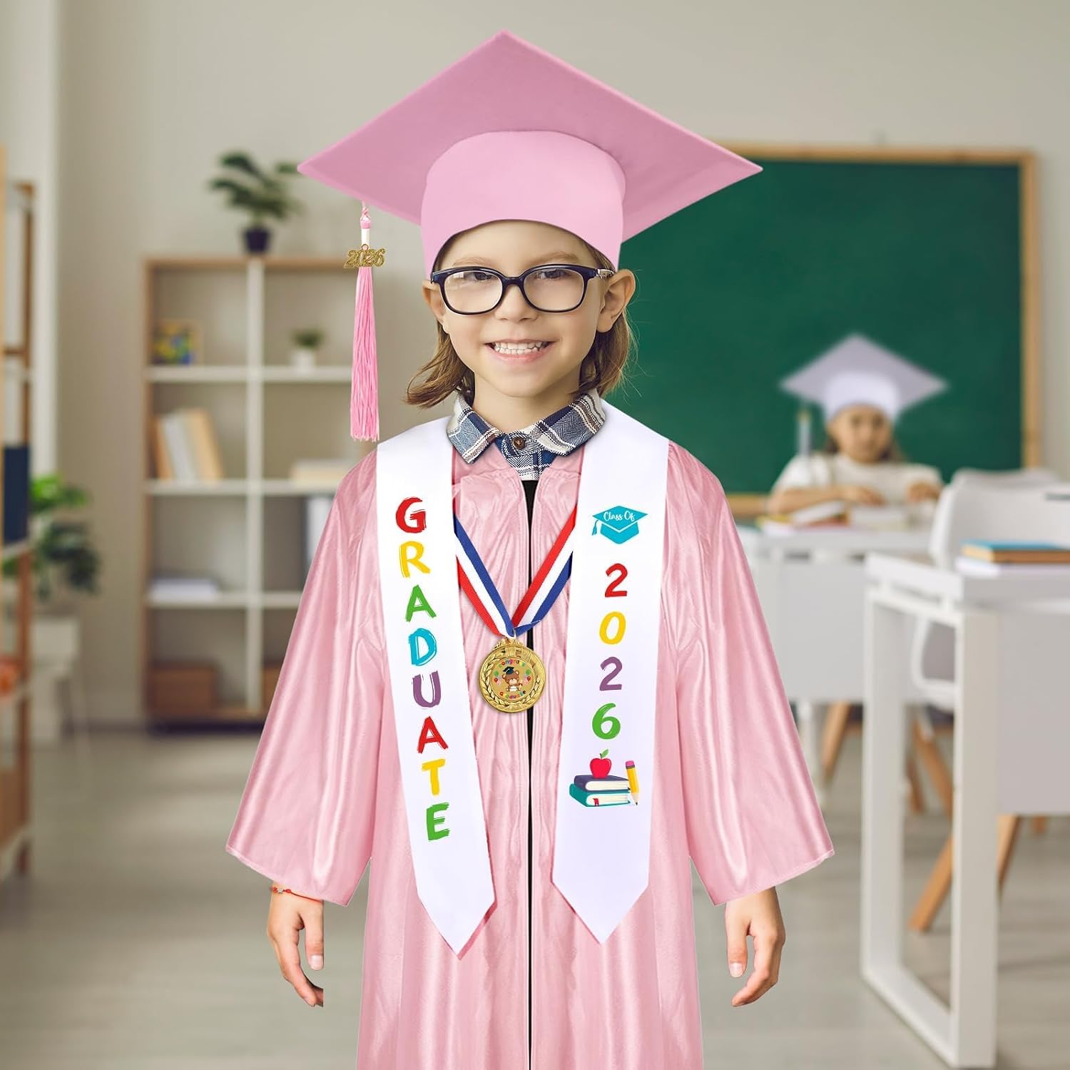 YLOLUL 2026 Kindergarten Preschool Graduation Gown Cap Set Graduation Stole Bracelet Medal Certificate Package Grad Gifts