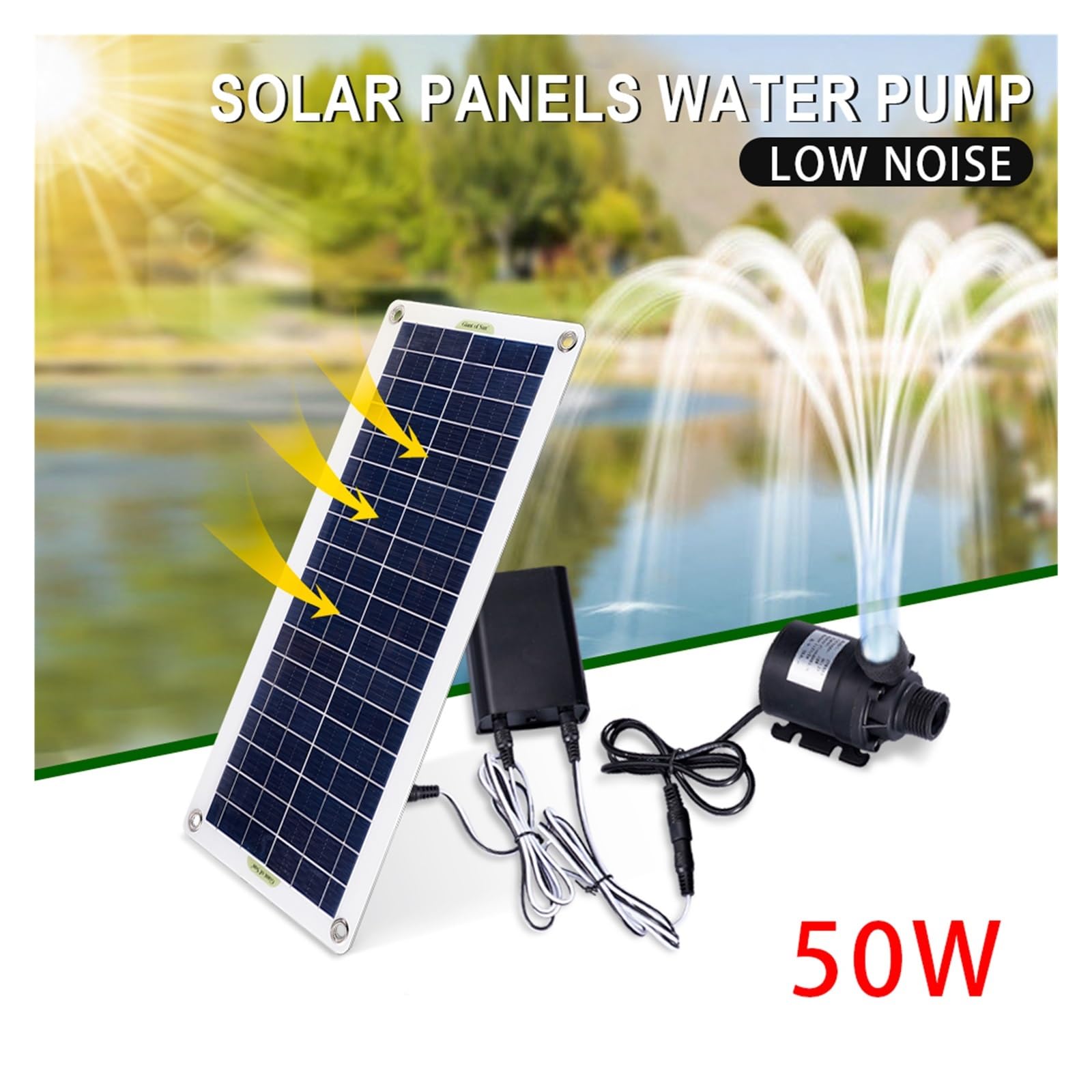 Bomba de Agua Solar, Bomba de agua Solar de 50W, Panel Solar sin escobillas, Kit de piscina de agua for peces, decoración de jardín de 12V, fuente alimentada por piscina, estanque, acuario para estanq