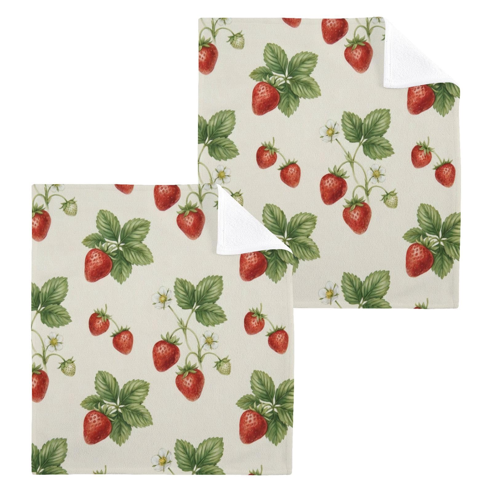 BOESI Watercolor Strawberry 12x12in Cotton Washcloth,Face Towel