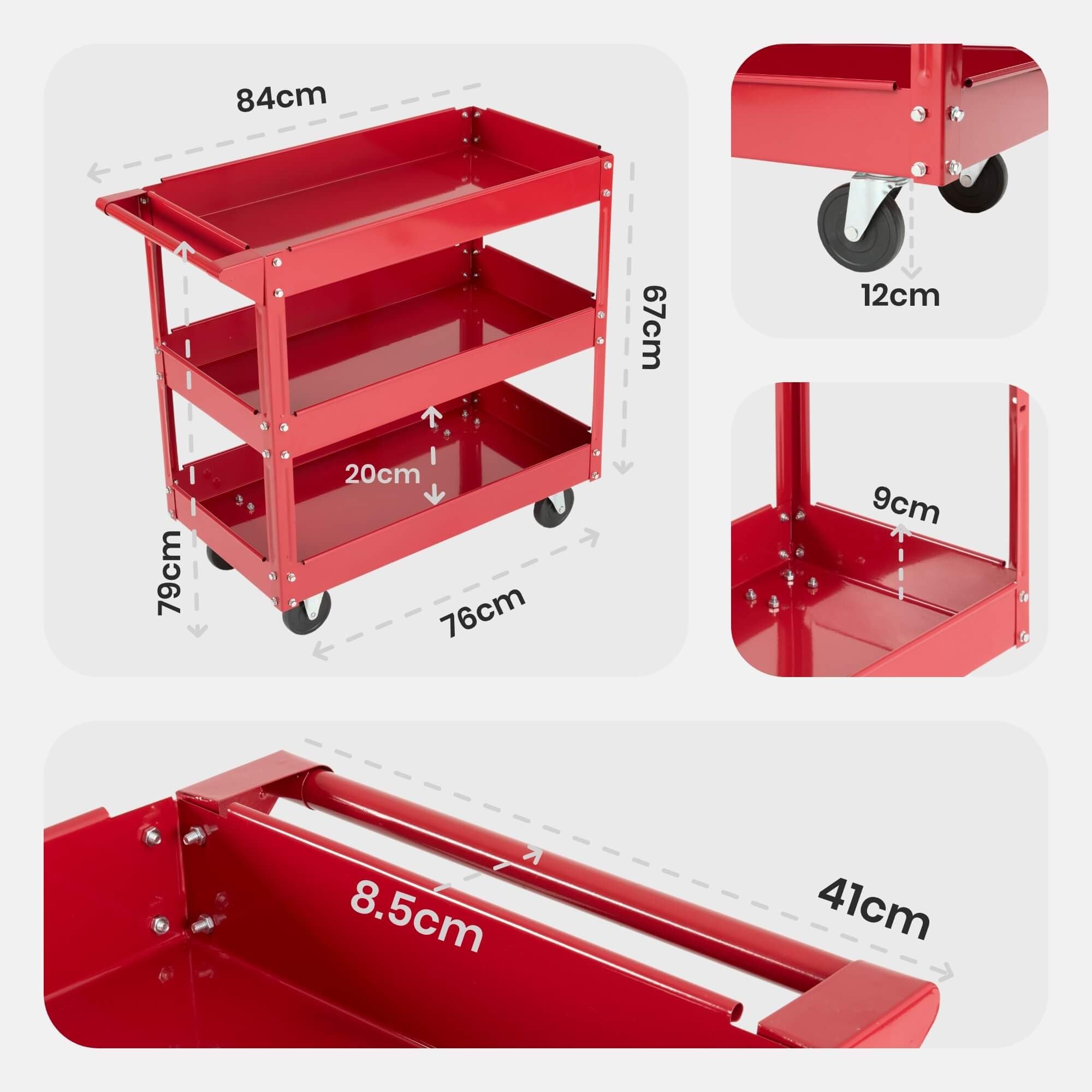 Arebos Set da 2 Carrelli da Officina con 3 Ripiani | Struttura in Acciaio Robusta | Portata fino a 120 kg | Carrello Mobile per Officina, Garage e Fai da Te