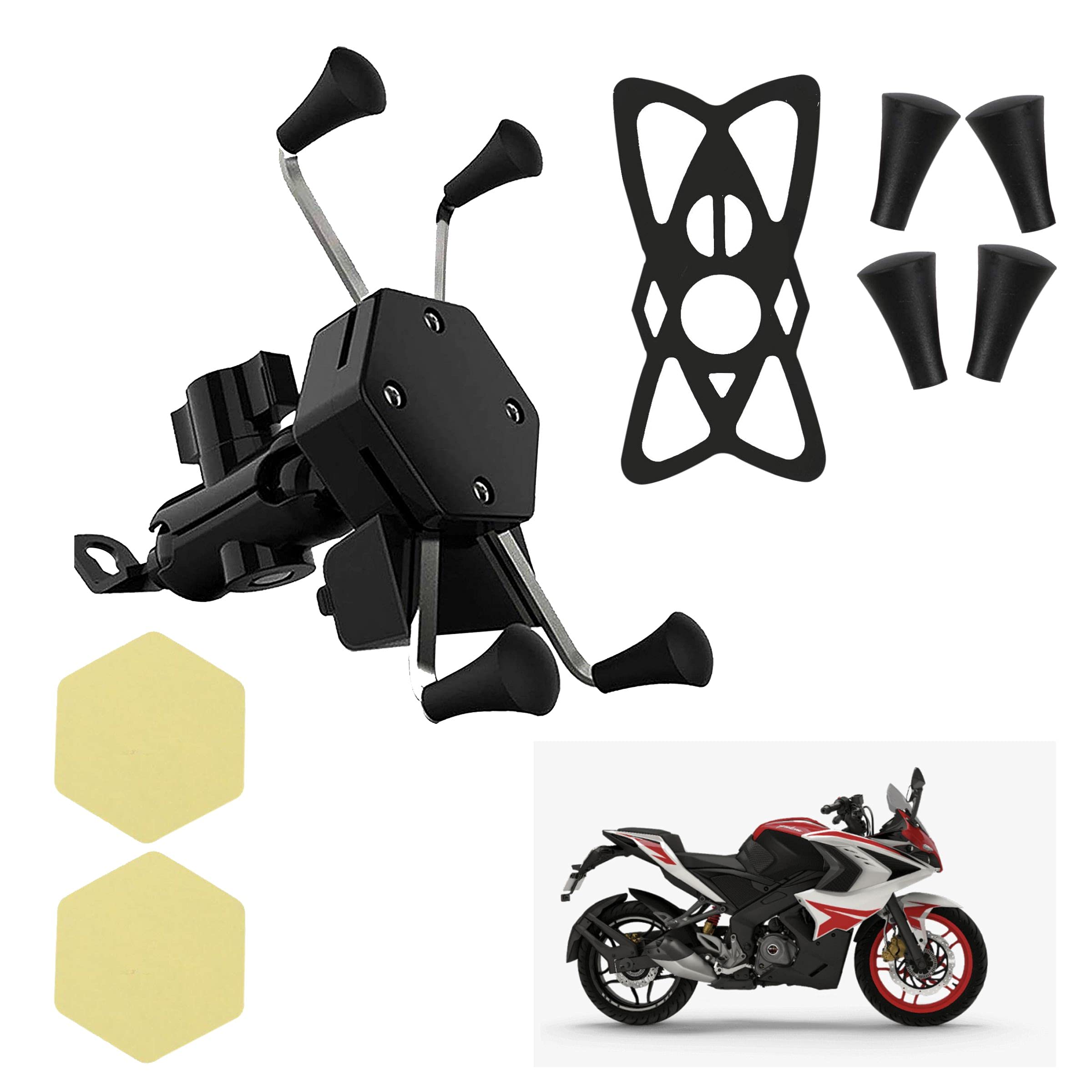 X-Grip Latest Verson Phone Holder with Mobile USB Charging Port for Bajaj Pulsar RS 200 (1 PCs, 5V-2A Black)-image-35