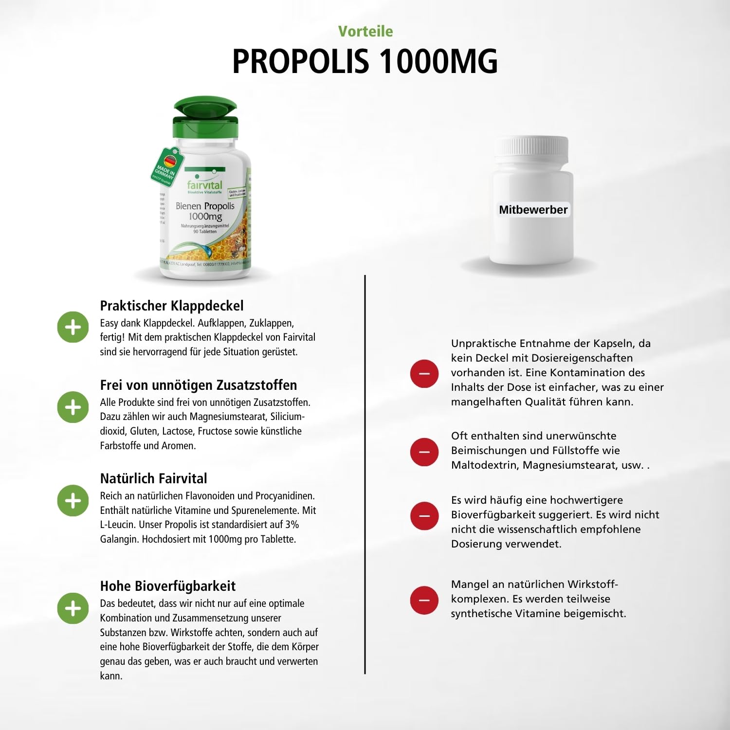 fairvital Bienen Propolis 1000mg, Natürliches Bienenharz Extrakt, Mit 3% Galangin, HOCHDOSIERT, 90 Tabletten