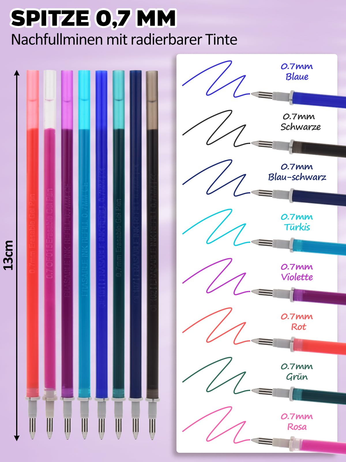 20 Recharges Effaçables 0,7 Mm - Mines Thermosensibles Bleues Et Noires Pour Stylos Gel