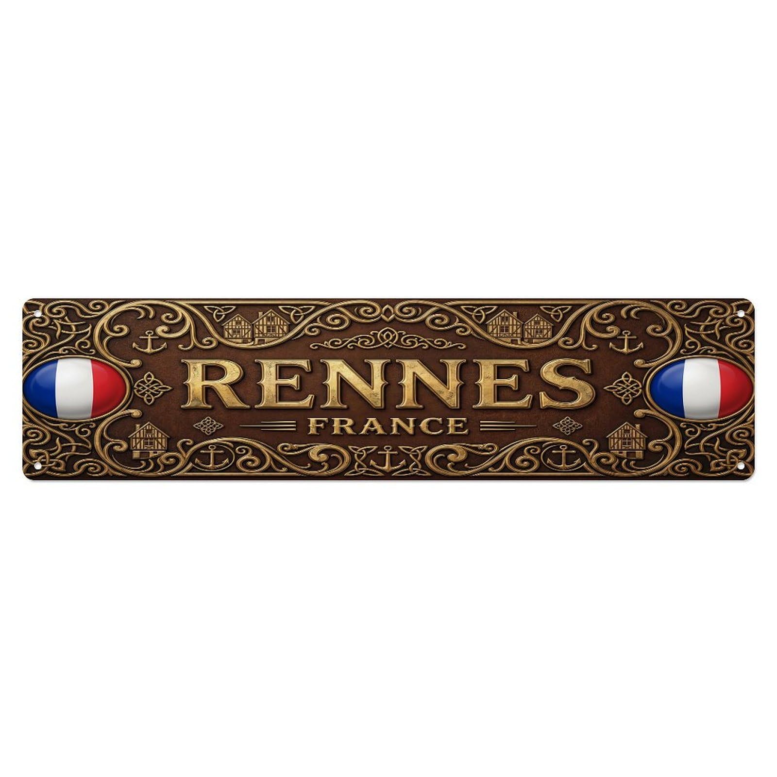 Cmhok Vintage Style Vintage Rennes France Flag Pattern Metal Tin Sign Wall Decor For Cafe, Club, Garden Metal Poster 4X16inch